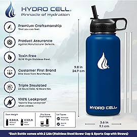 HYDRO CELL Stainless Steel Insulated Water Bottle with Straw - For Cold & Hot Drinks - Metal Vacuum Flask with Screw Cap and Modern Leakproof Sport Thermos for Adults (Navy 32oz)