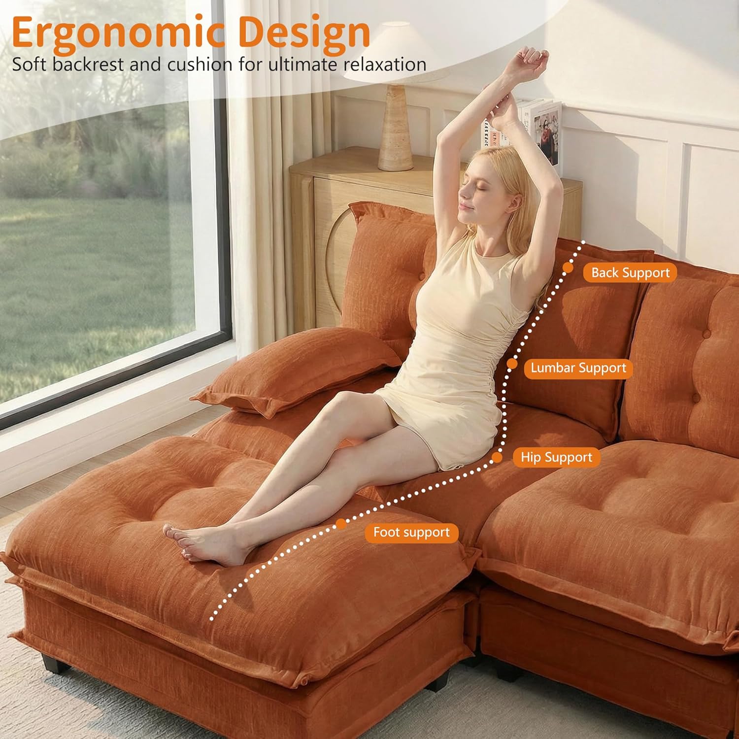 77'' Modular Sectional Couch, Loveseat Chenille Cloud Sofa, Orange Couch with Deep Seat for Living Room