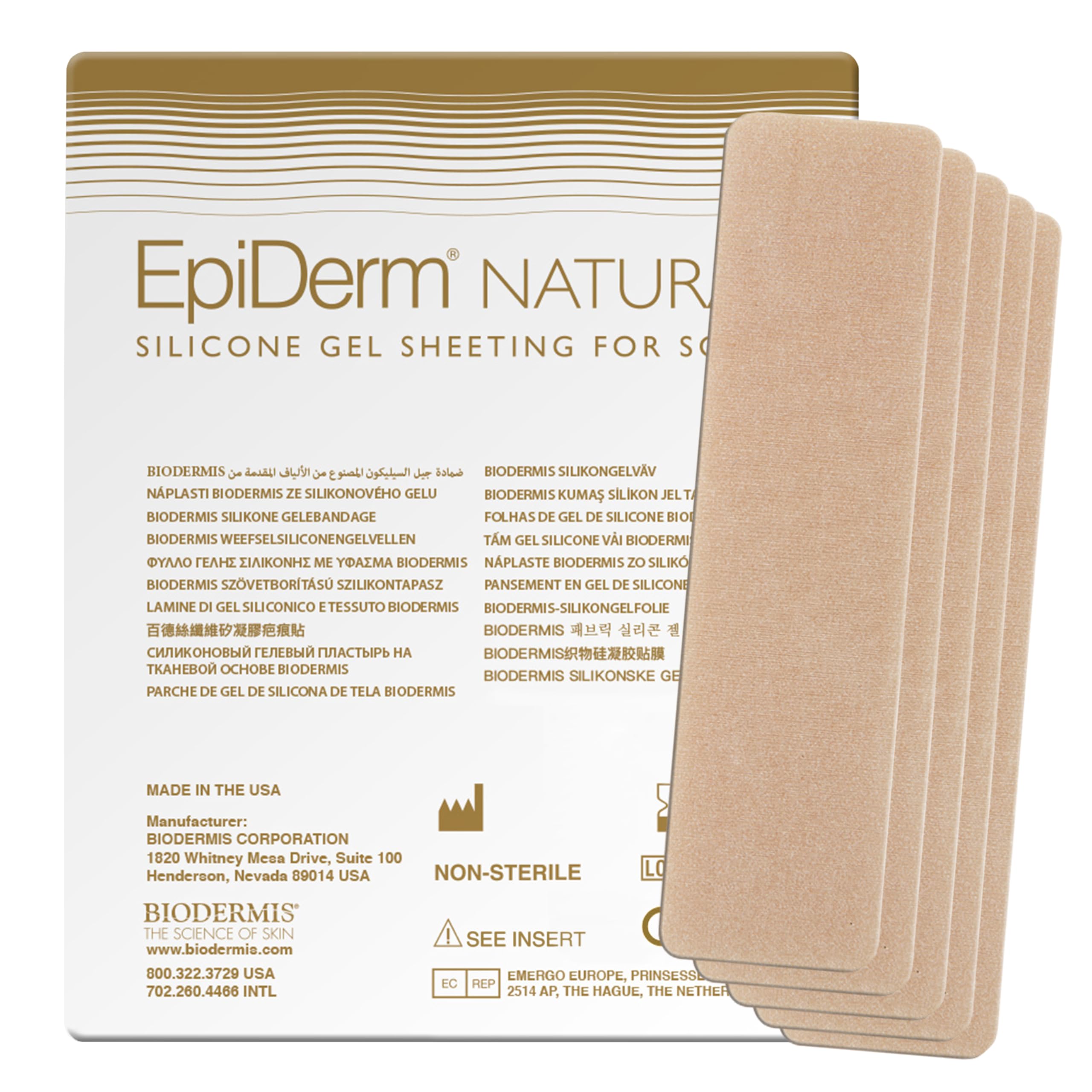 EpiDerm Silicone Gel Scar Sheets - Premium-Grade Silicone Scar Sheets for Optimal Scar Care - Versatile, Flexible & Reusable - For C-Section, Tummy Tuck & Hysterectomy Scars - 1.4x6in, 5-pack, Natural