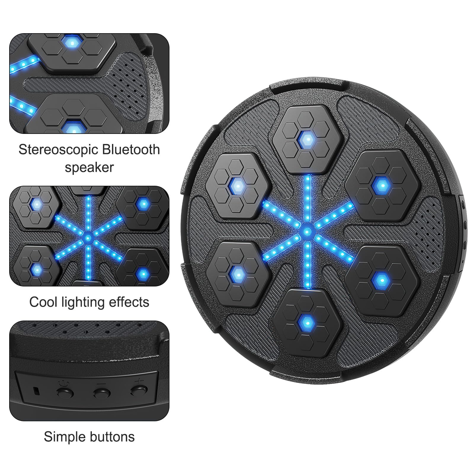 Vulaop Muziekboksmachine, elektronische elektronische muziekboksmachine met bokshandschoenen, 9 snelheidsmodi en telmodus, ondersteunt bluetooth, focus behendigheidstraining, wit