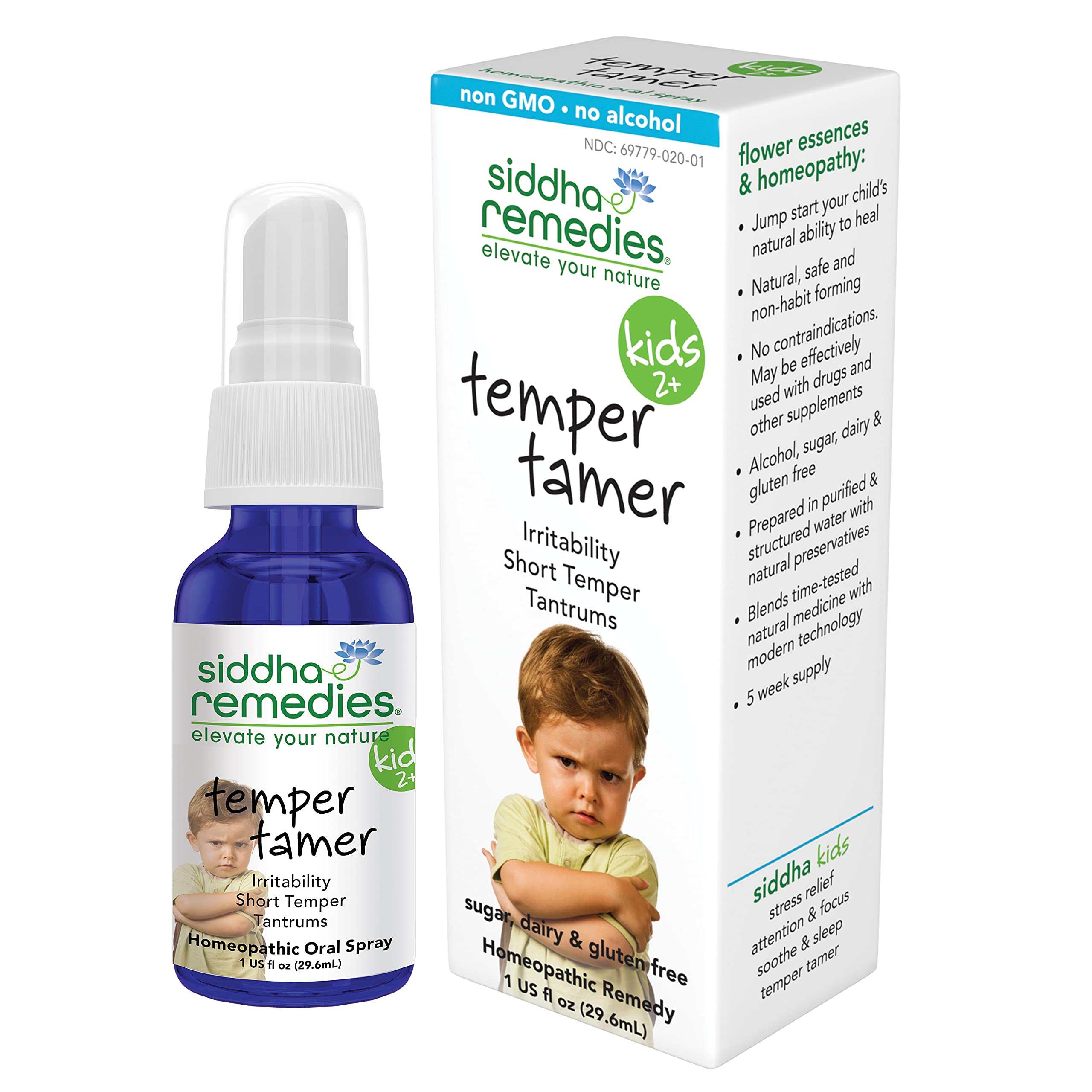 Siddha Remedies Temper Tamer Spray for Children with Tantrums, Short Temper | 100% Natural Homeopathic Remedy Ingredients, Cell Salts and Flower Essences| No Alcohol | No Sugar