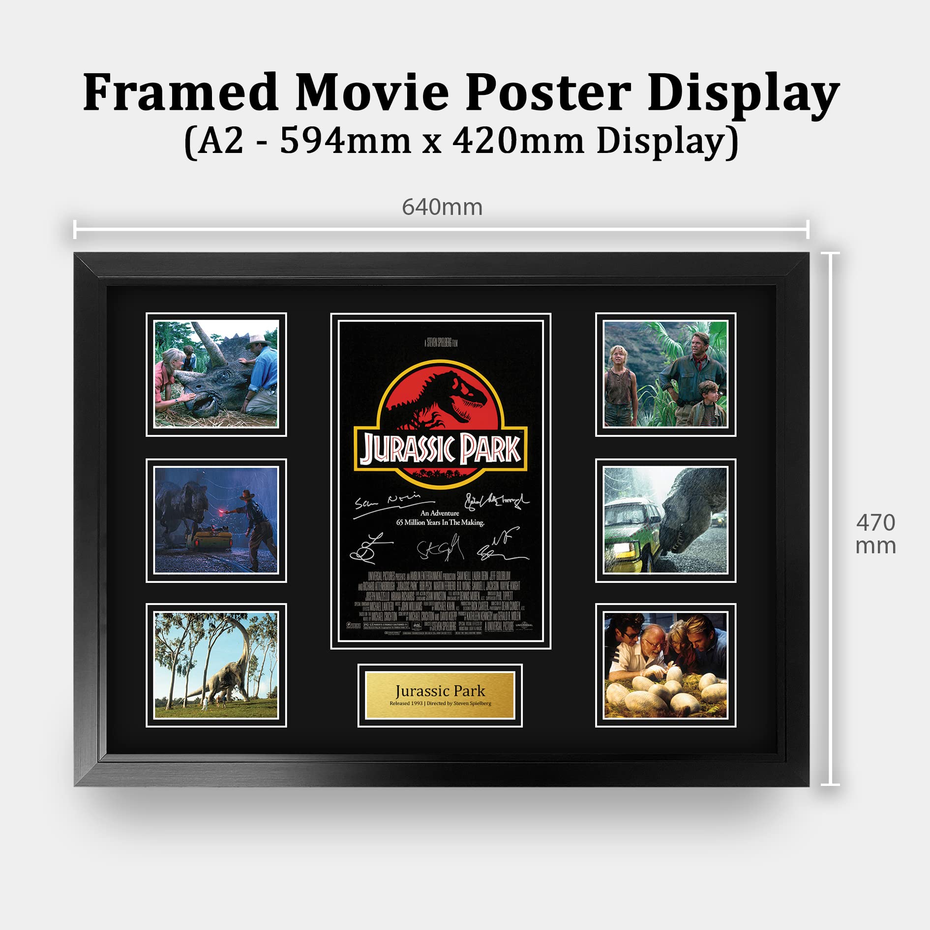 HWC Trading Jurassic Park Geschenke Geducktes Signiertes Autogramm Präsentationsdisplay für Fans von Film Memorabilien - A2 Gerahmt