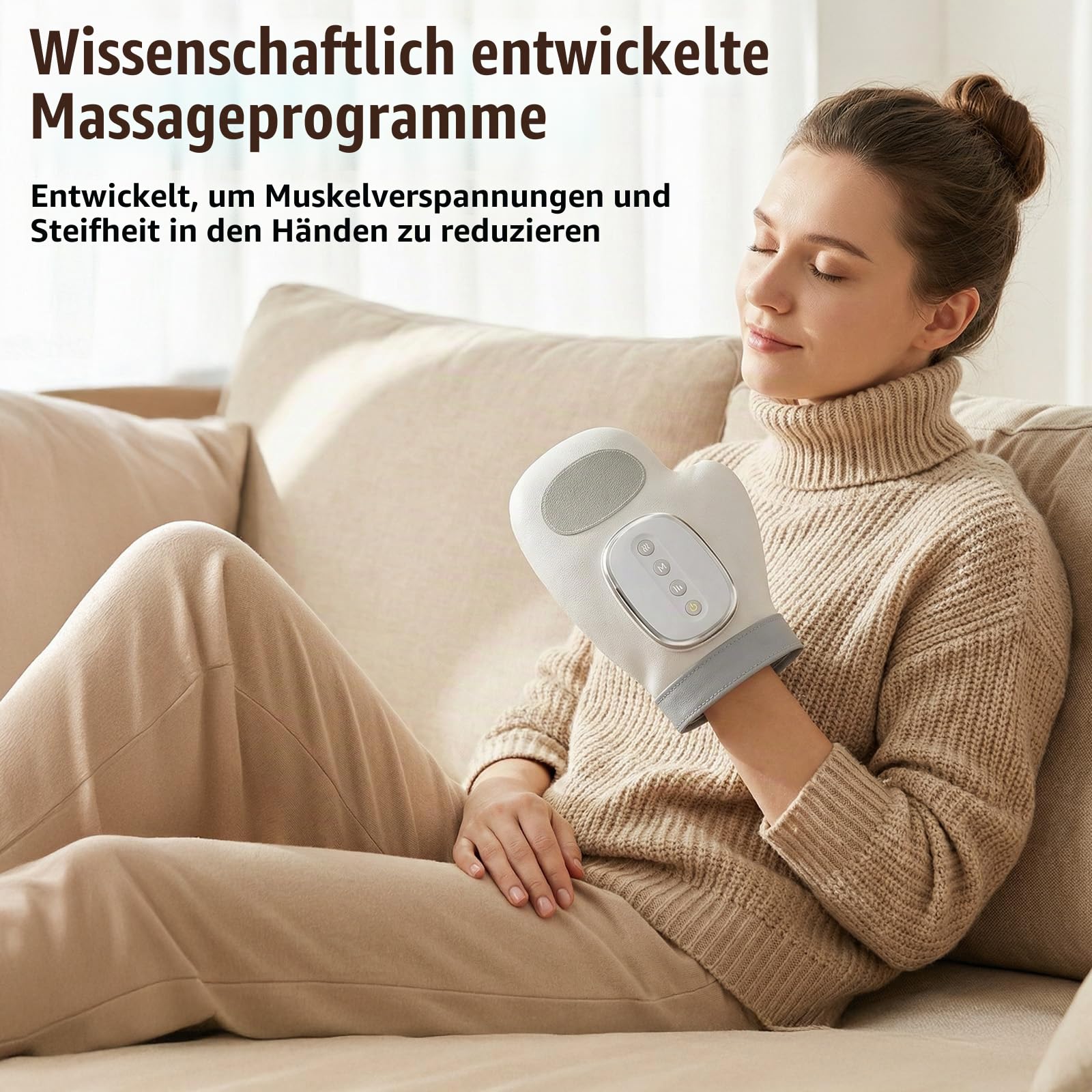 Elektrische Handmassagegeräte mit Heizfunktion – Wiederaufladbares Hand Massagegerät mit 3 Massagemodi & 5 Druckstufen für gezielte Therapie von Handgelenk und Fingern