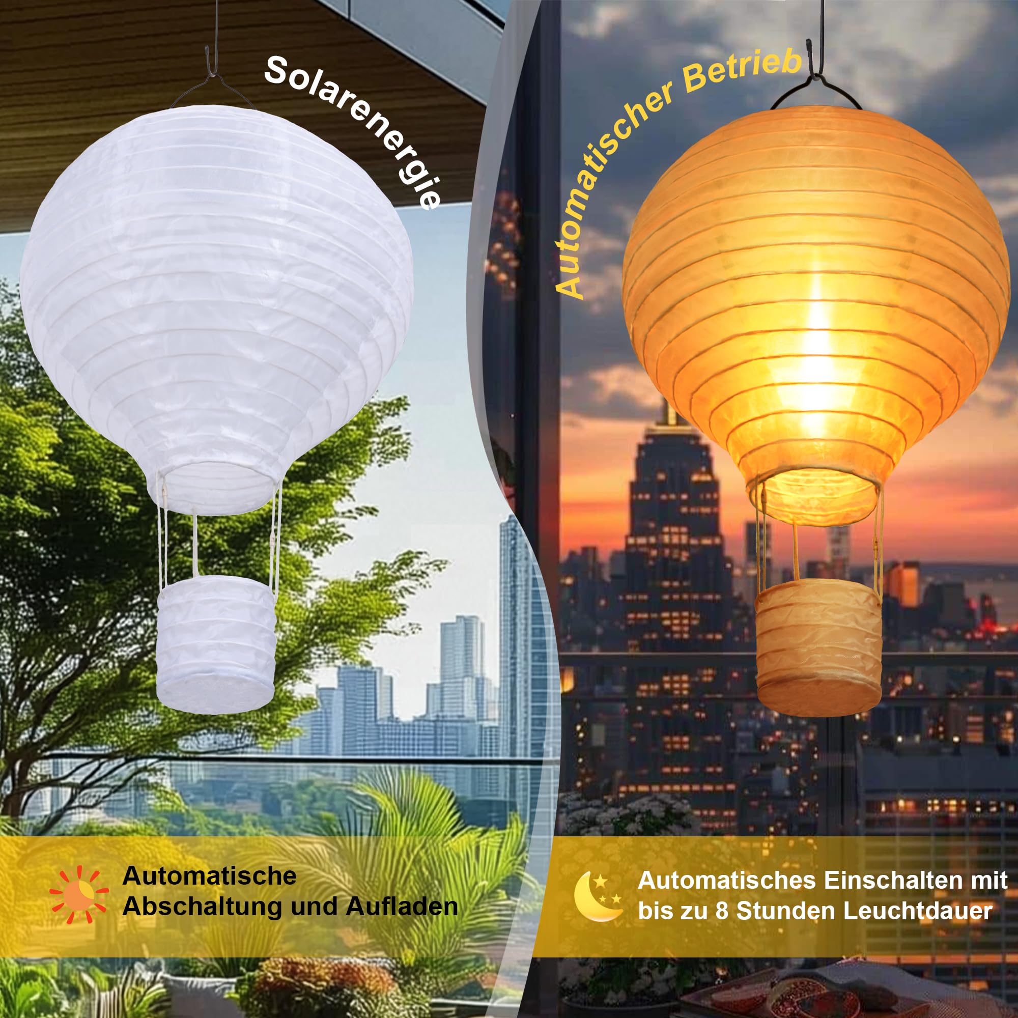 Qedertek Lámparas solares colgantes para exteriores, 4 unidades de 30 cm, farolillos solares para exteriores, resistentes a la intemperie, farolillos de jardín con llama parpadeante, globo aerostático