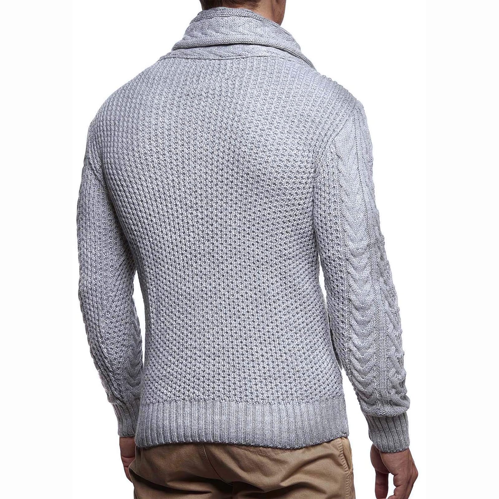 Greabuy Suéter de punto trenzado para hombre, cuello alto, térmico, cálido, con cremallera, casual, a la moda, cuello alto, ropa de invierno