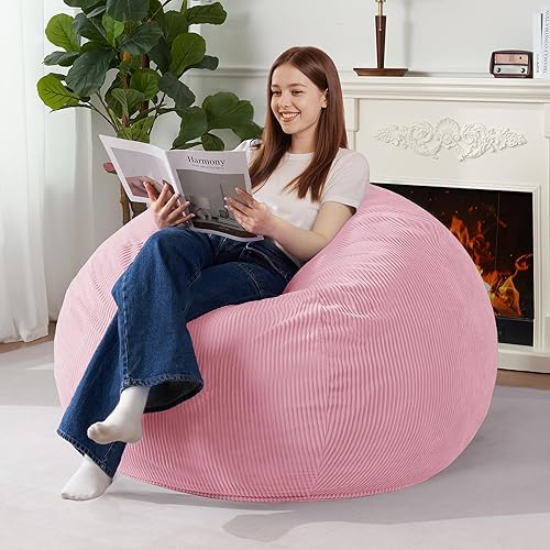 Miniatura 112 de Homguava Puf de 3.5 pies: puf de lágrima con relleno de espuma viscoelástica, sillas compactas de puf, sofá suave con funda de pana (gris)