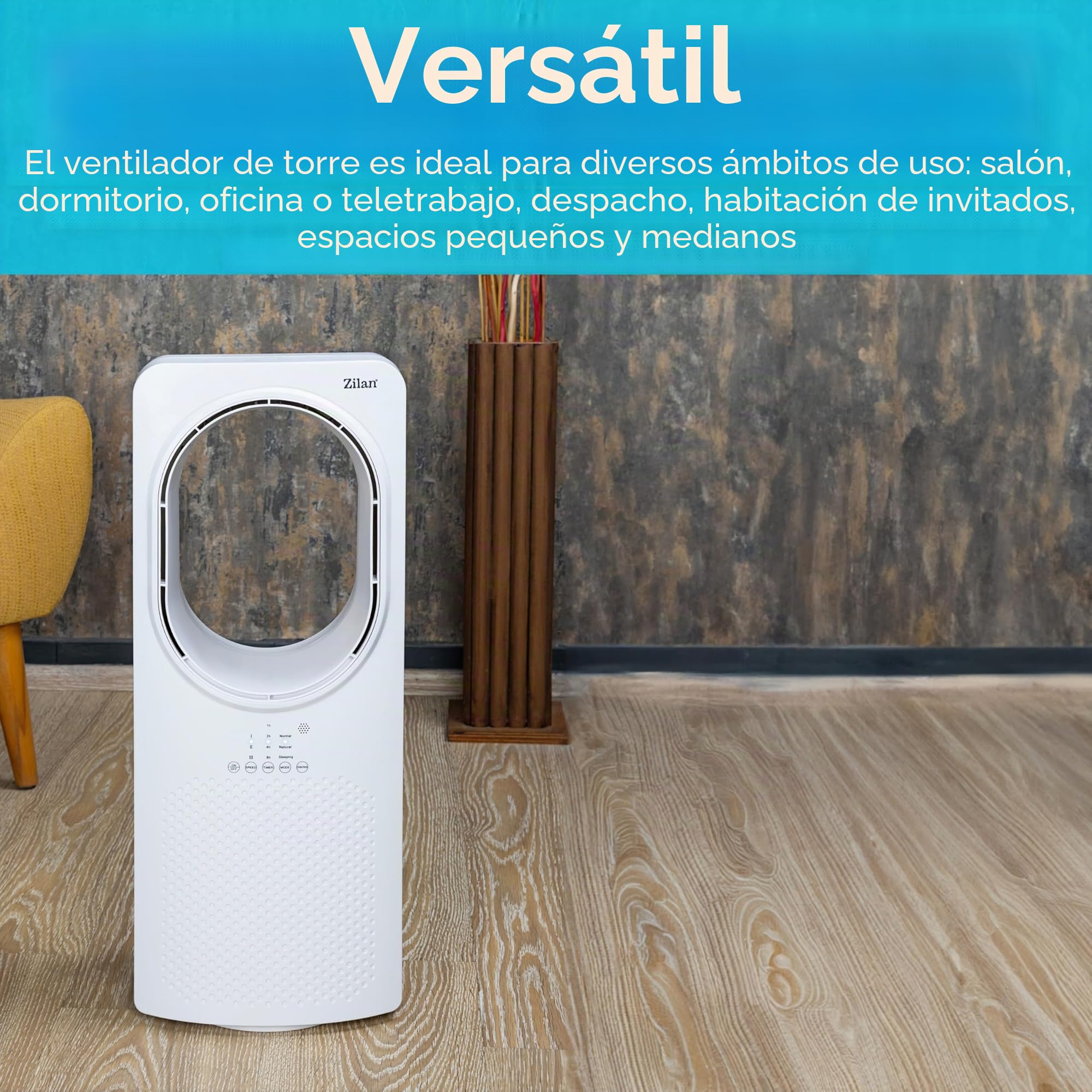 Zilan Ventilador torre con mando a distancia - Diseño - Ahorro de energía - Silenciador - Oscilante - Ventilador de suelo con refrigeración - Torre - Aire acondicionado móvil