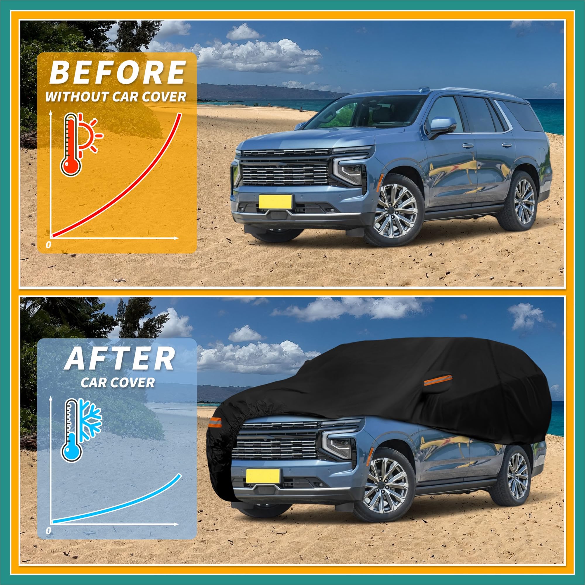 Autoabdeckung Wasserdicht Alle Wetter Automobil Außen Anti-UV Sonne Regen Schutz Vollständige Außenabdeckung für Chevrolet Tahoe Schwarz mit Reflektierenden Fahrzeugzubehör