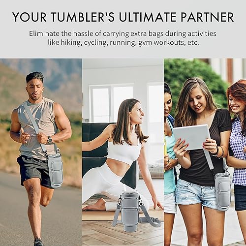 Miniatura 6 de JEBEALUO Bolsa para botella de agua con bolsillo para teléfono Stanley Cup de 4030 onzas, soporte para botella de agua con correa ajustable y