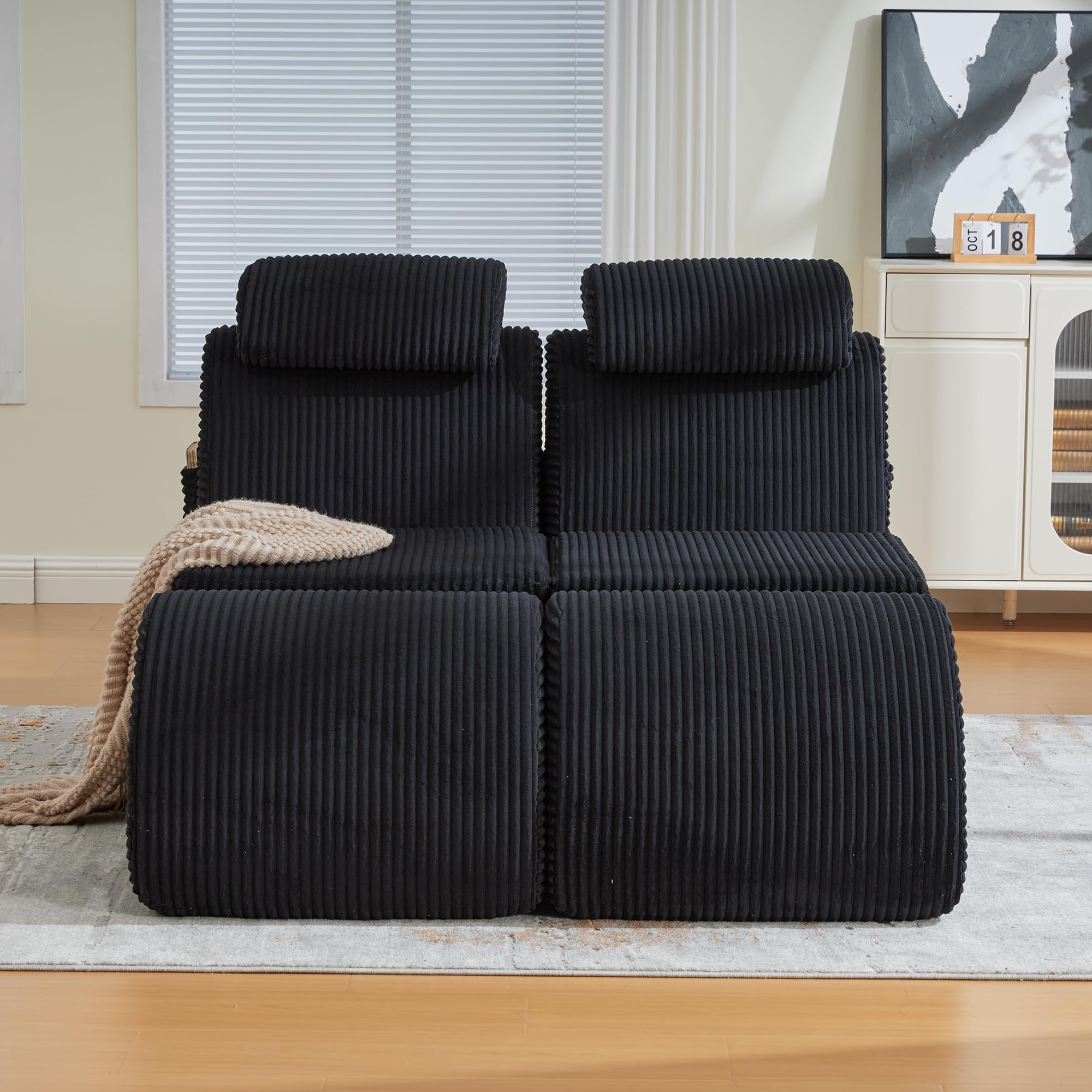TIZZ Sillón de ocio moderno con forma ergonómica, de espuma de compresión altamente elástica, cojín de asiento extraíble y bolsillo lateral para sentarse cómodamente en el día a día. Negro