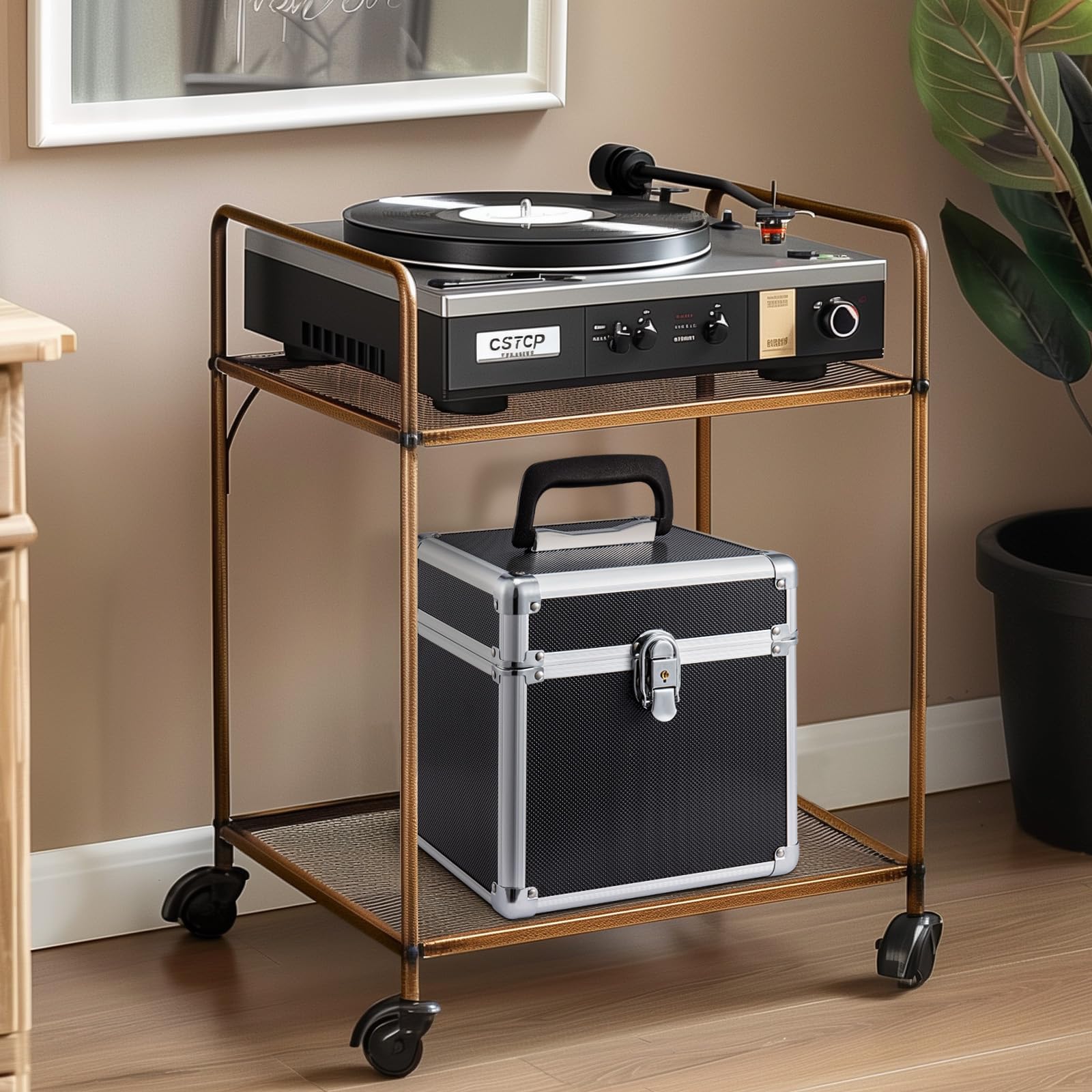 Plattenkoffer Schallplattenkoffer Koffer Abschließbarer Schallplattenkoffer aus Aluminium – Tragbarer Vinyl Koffer – Robuste Schallplattenbox mit Griff (Schwarz, 7 Zoll)