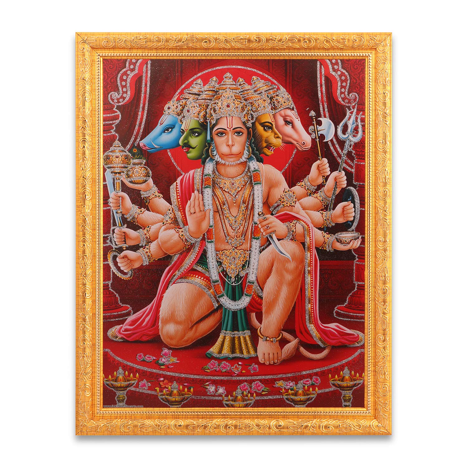 Hanuman Panchmukhi tableau argenté contre les mauvaises énergies de la maison avec cadre