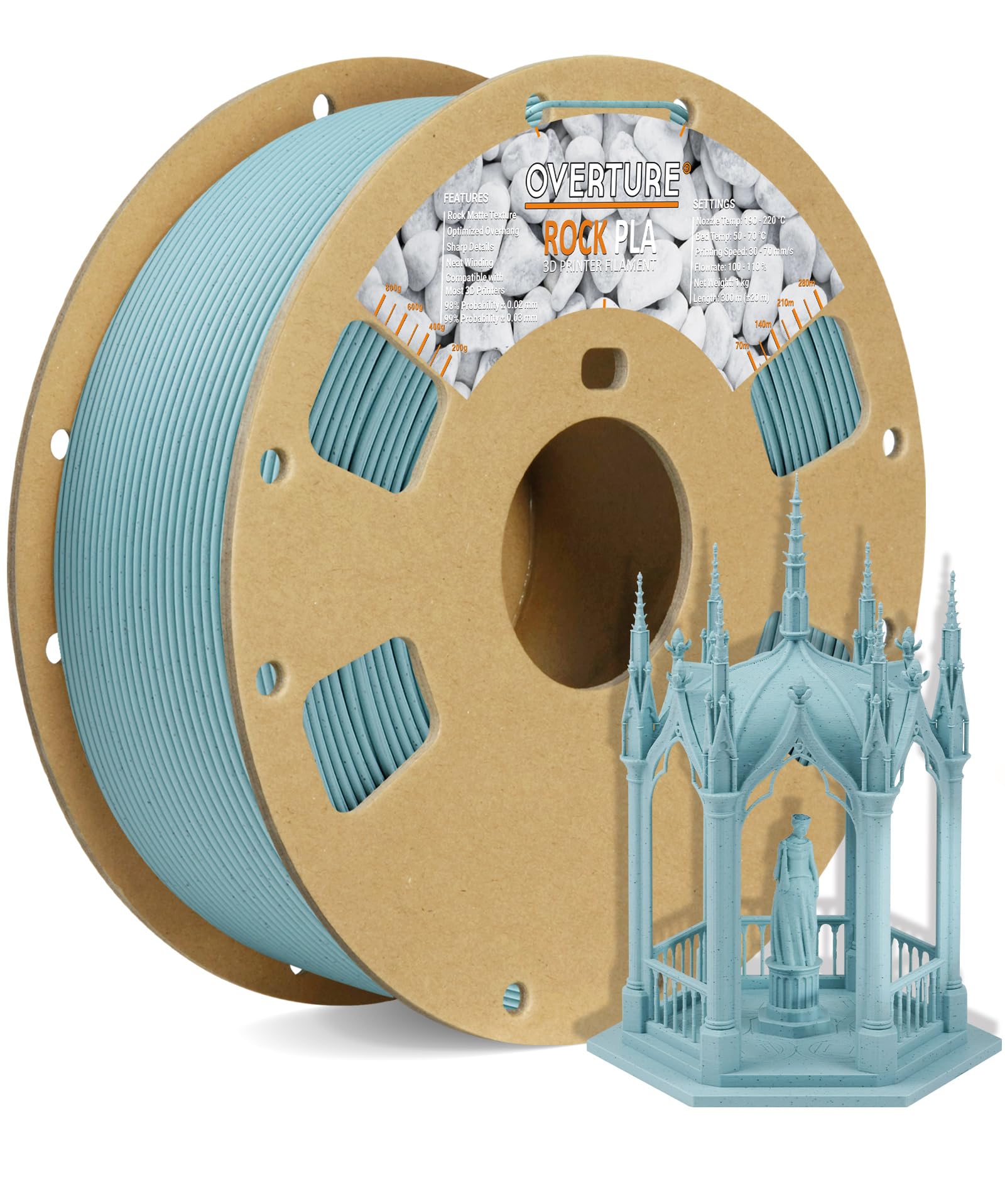 OVERTURE Rock PLA Filament 1.75mm, Marble PLA 3D Printer Filament 1kg Spool (2.2lbs), Dimensional Accuracy +/- 0.03 mm, Fit Most FDM Printer(Turquoise Green)