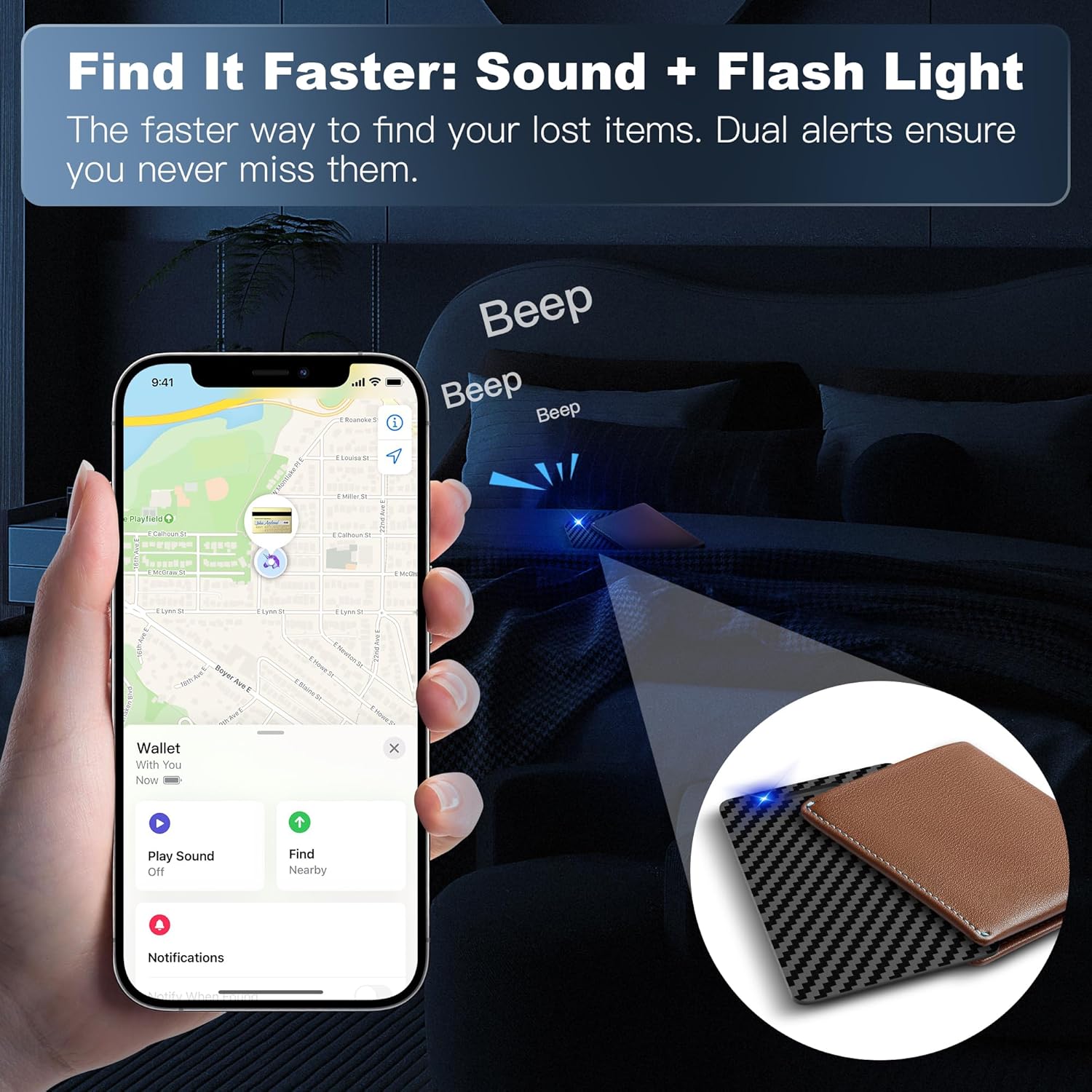 Wallet Tracker Card (iOS Only), Rechargeable Bluetooth Smart Tracking for Apple Find My Compatible Anti Tracker for Men Women Slim Item Locator for Purse Passport Key Luggage Tag (1Pcs/Black B) - Image 3