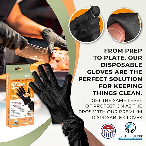 Miniatura 3 de Protospheric Revolucionarios - Guantes desechables 7 veces más fuertes pero más delgados que los guantes de nitrilo negros