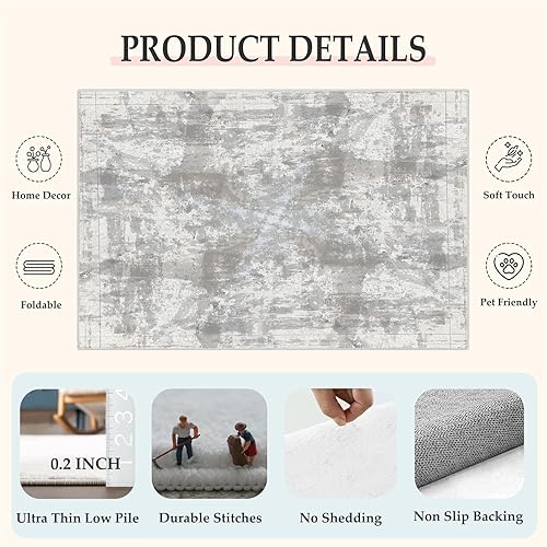 Miniatura 5 de Bohemian 5x7 Rug - Abstract Rug 4x5 - Vintage Rug for Bedroom Dining Room Kitchen Entryway Indoor Southwestern Carpet, Washable & Non Slip & Soft