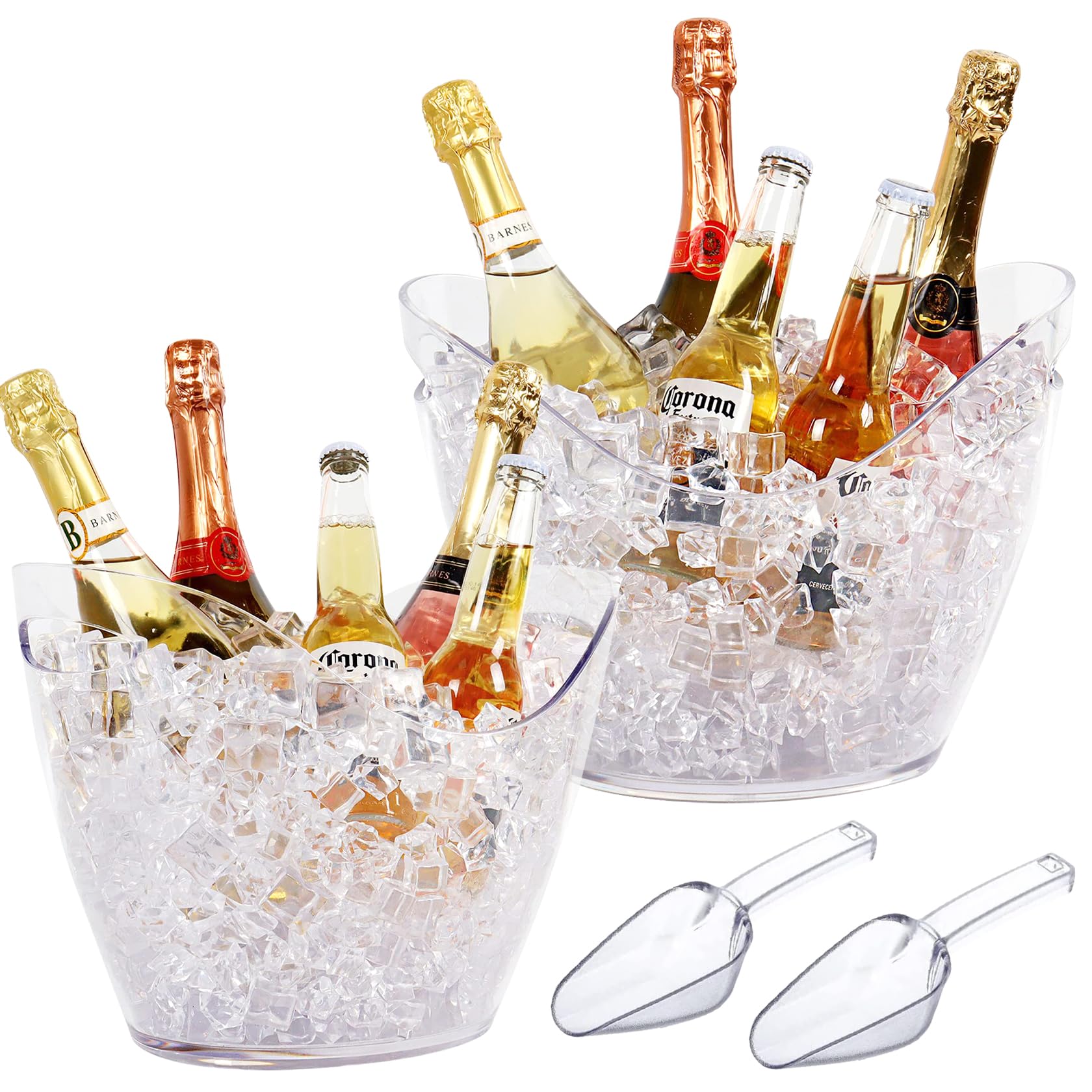 Bonchoice Ice Bucket 4 Liter and 8 Liter Ice Bucket Beverage Tub Champagne Wine Bucket for Parties Plastic Acrylic Ice Tub with Scoops for Cocktail Bar
