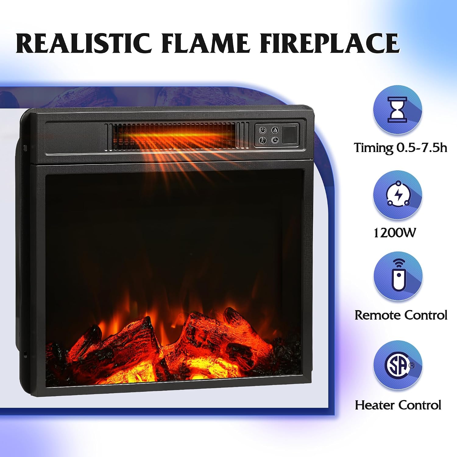 Image showing the electric fireplace control panel and remote functions