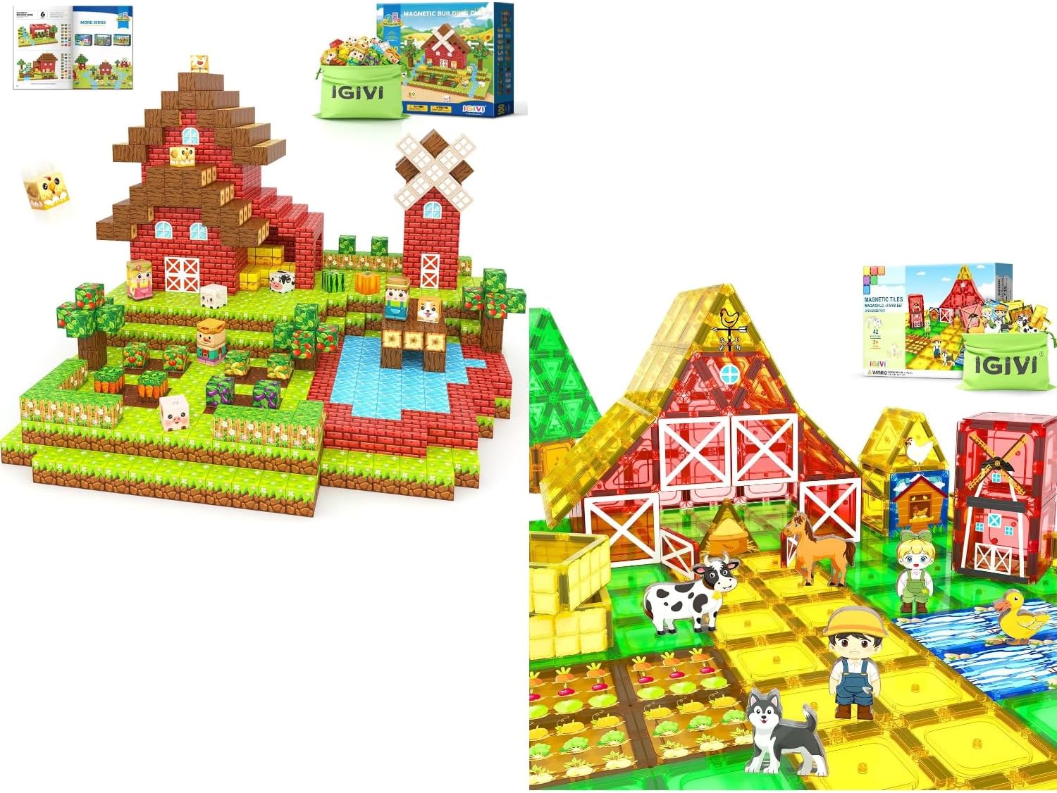 100PCS Magnetic Blocks & 42PCS Magnetic Tiles