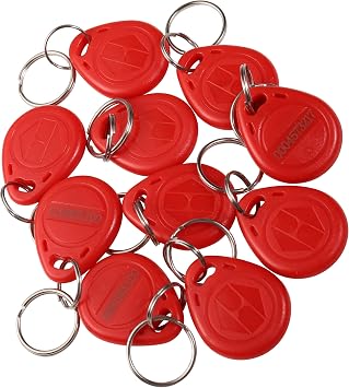 UHPPOTE EM4100 EM4102 125KHz RFID EM-ID Card Tag Token Key Chain Keyfob Read Only Color Red Pack of 10
