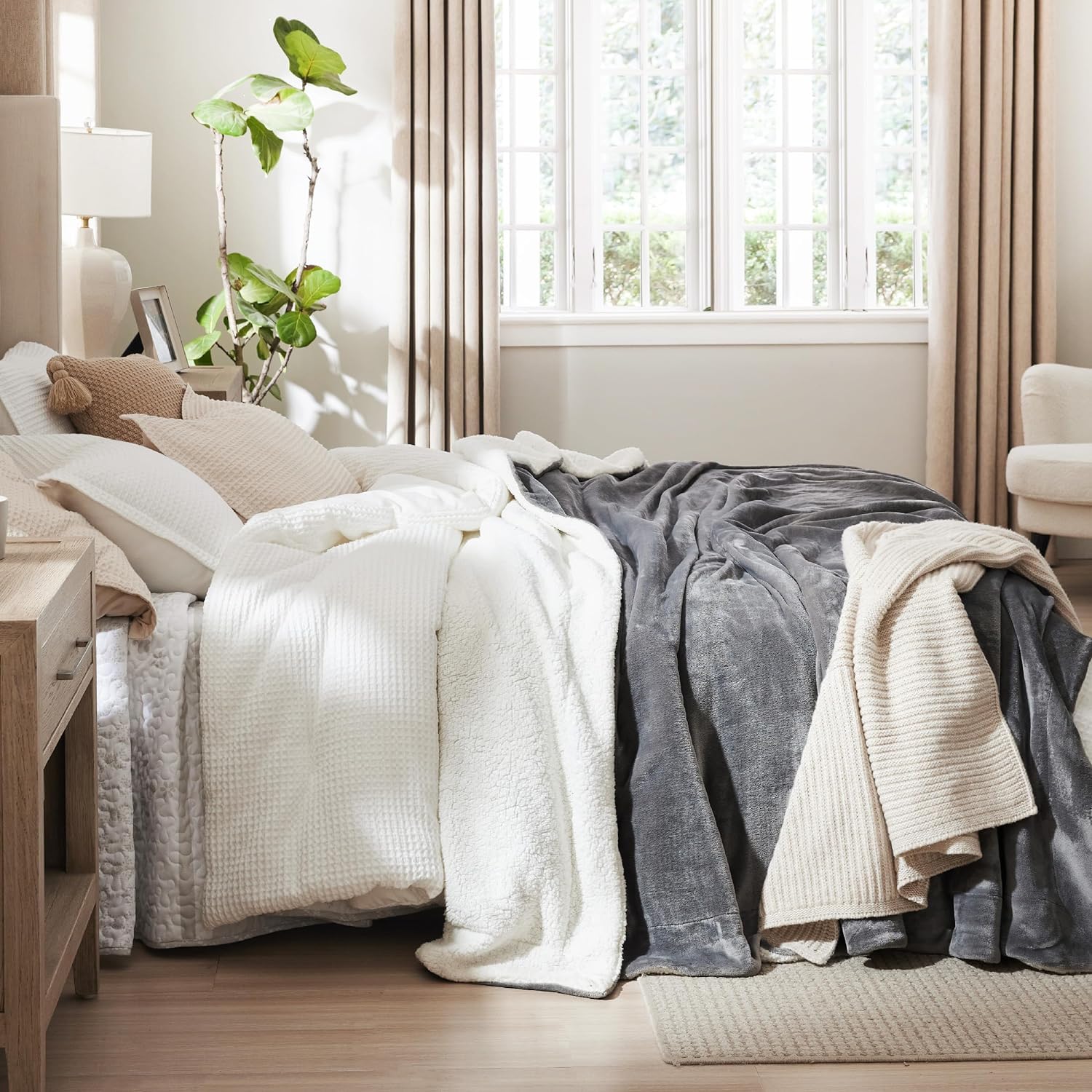 BEDSURE Kuscheldecke - Warm Sherpa Decke Grau &Anthrazit 220x240