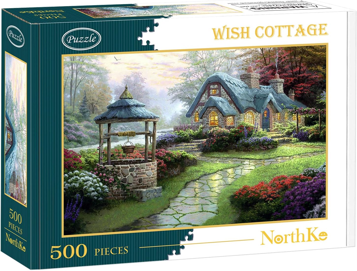 NorthKe 500 Piece Puzzle for Adults - Whis Cottage Unique Shape Pieces Jigsaw Puzzles Letters on Back Difficult Challenging Brain Exercise for Dad & Mom Game Nights - Size 20" x 14.2"