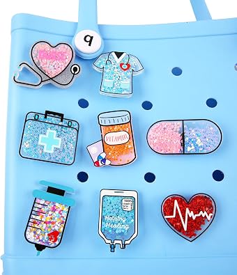 8Pcs Nurse Themed Charms for Bogg Bags,Nurse Accessories for Simply Southern Totes,Inserts Decorative Accessories for Beach Bag