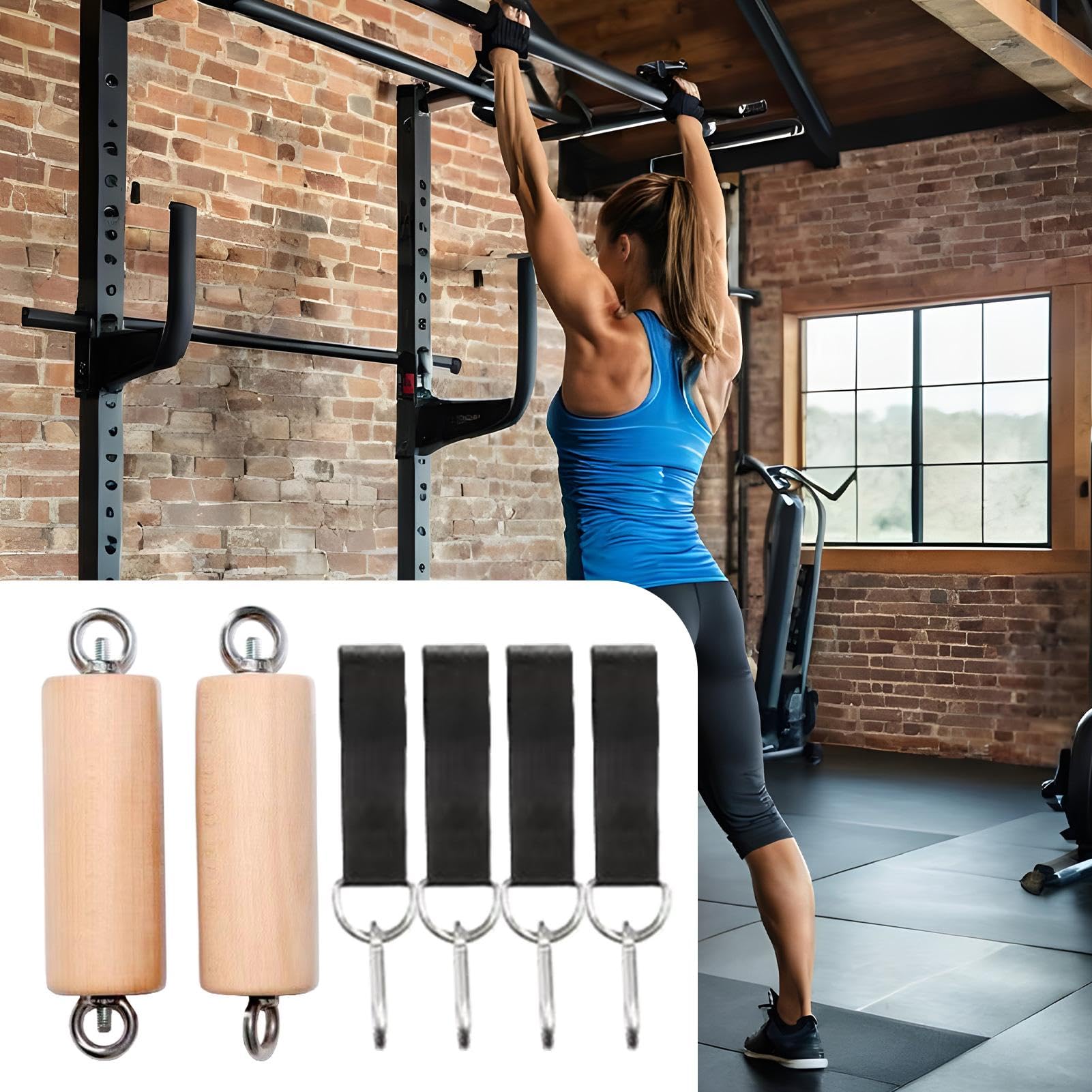 Lot de 2 poignées de traction en bois portables pour la maison, la gym, le fitness, l'entraînement en plein air pour les amateurs et les athlètes professionnels