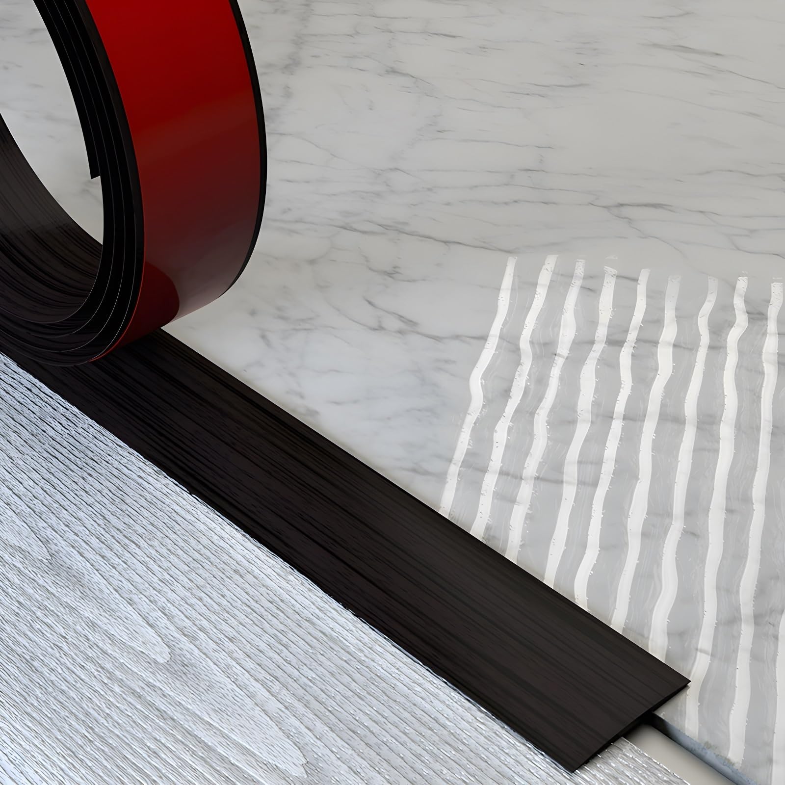 Psmpengamz Black Wood 1-15M Pvc Floor Divider Self Adhesive Transition Strip, Viny Flooring Edge Strips For Joining Floor Gaps, Doorway Threshold Strip(,5Cmx15m)
