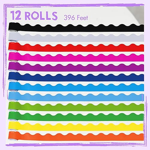 Miniatura 9 de Bordes de tablón de anuncios de 60 pies, borde ondulado amarillo puro con diseño de línea ondulada para la escuela, el aula y las oficinas