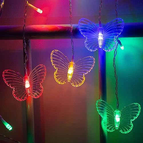 Vista 37 de Butterfly Curtain Lights 13ft 96 LED Twinkle Fairy Lights 8 Modes String Lights with Remote, Butterfly Hanging Decoration for Bedroom Dorm Wall