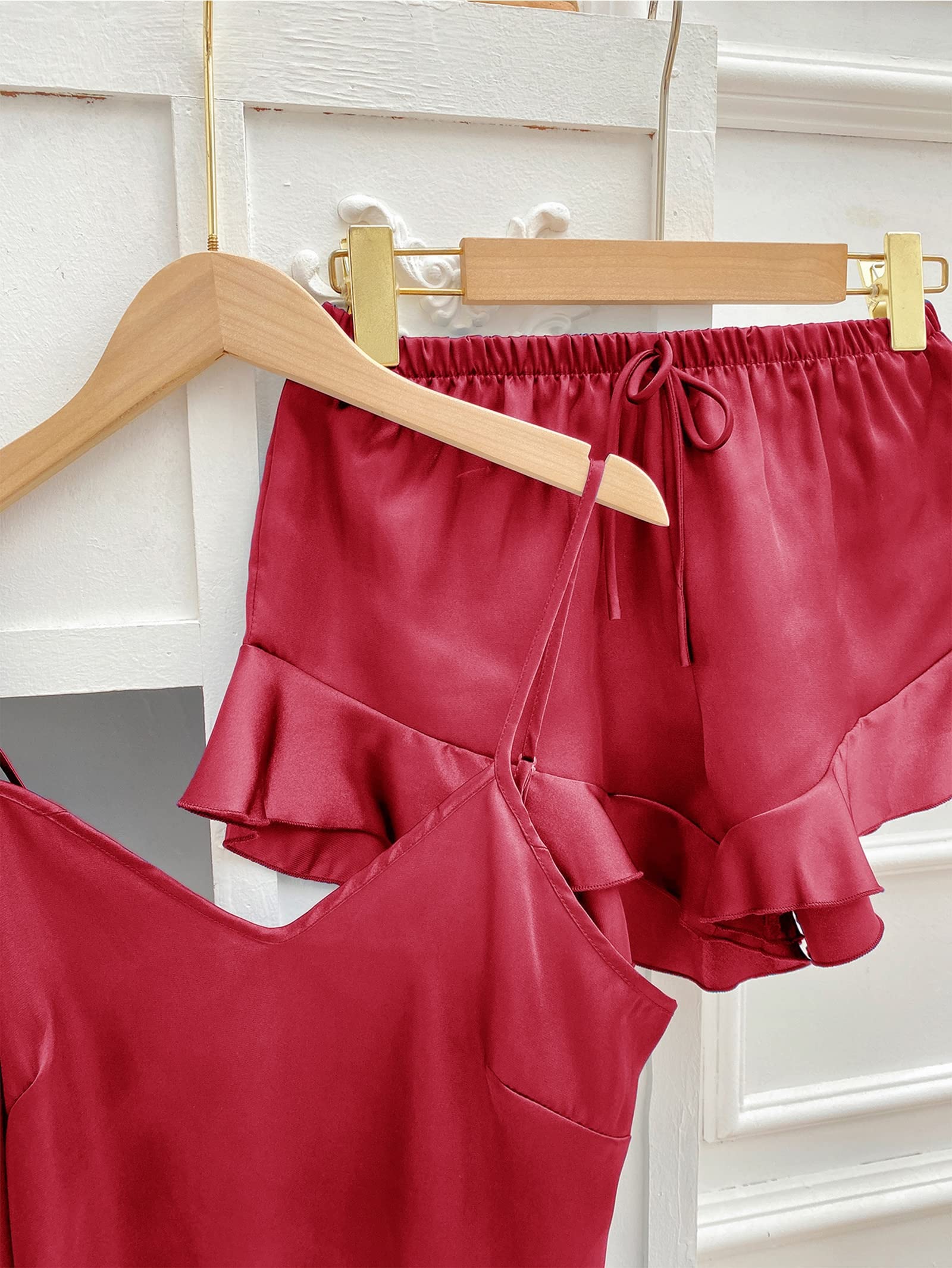 Satynowy szlafrok damski, 5-częściowy damski letni satynowy szlafrok piżamowy zestaw wielokolorowy w wielu rozmiarach(Red,XL)