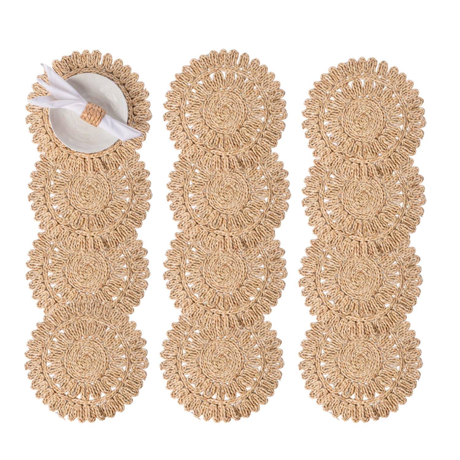 13.8" Set of 12 Round Woven Corn Husk Placemats by Laquedecraft