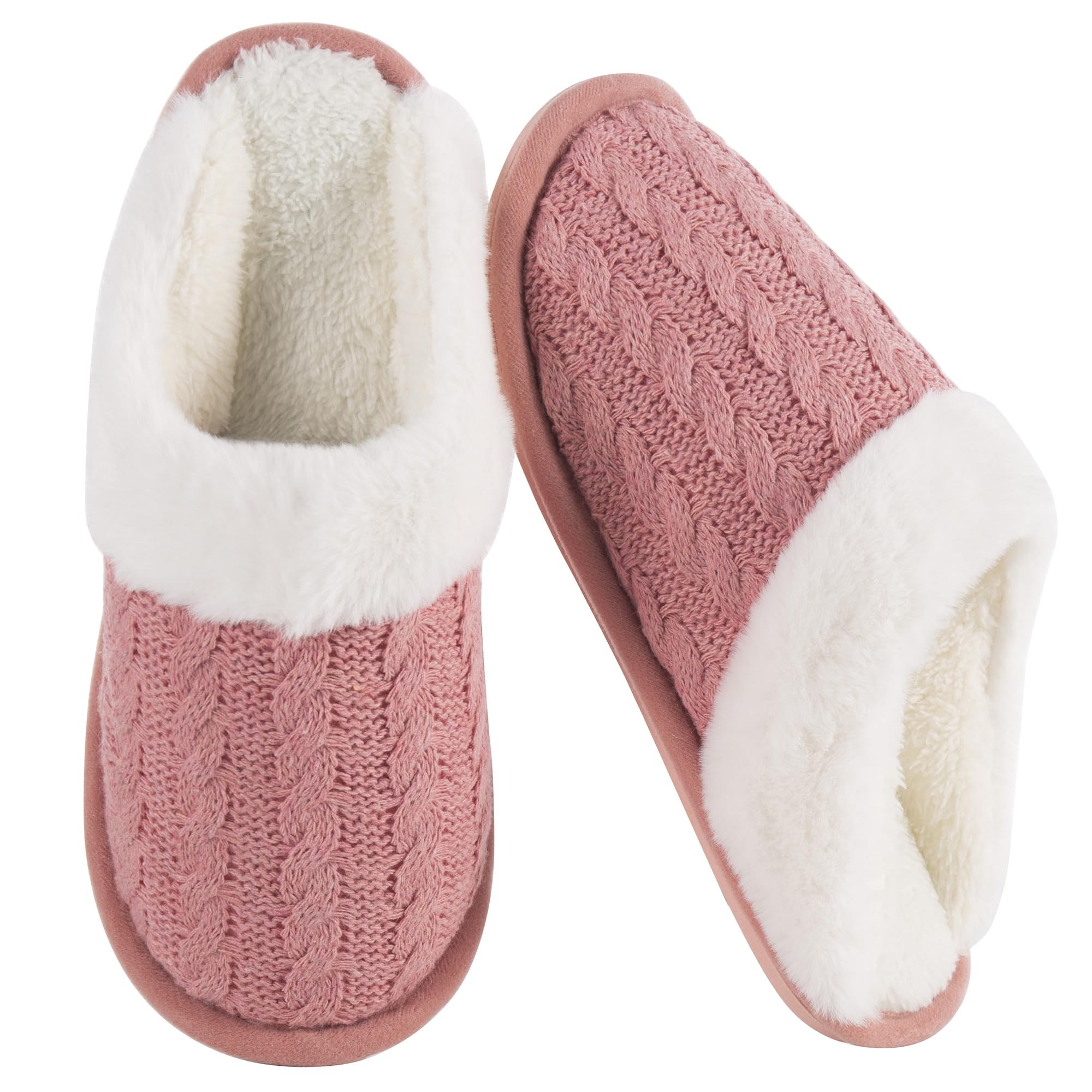 Rxipeaw Winter Fuzzy Slippers for Women,Cozy Memory Foam House Shoes Soft Cable Knit Non-Slip Indoor Slippers