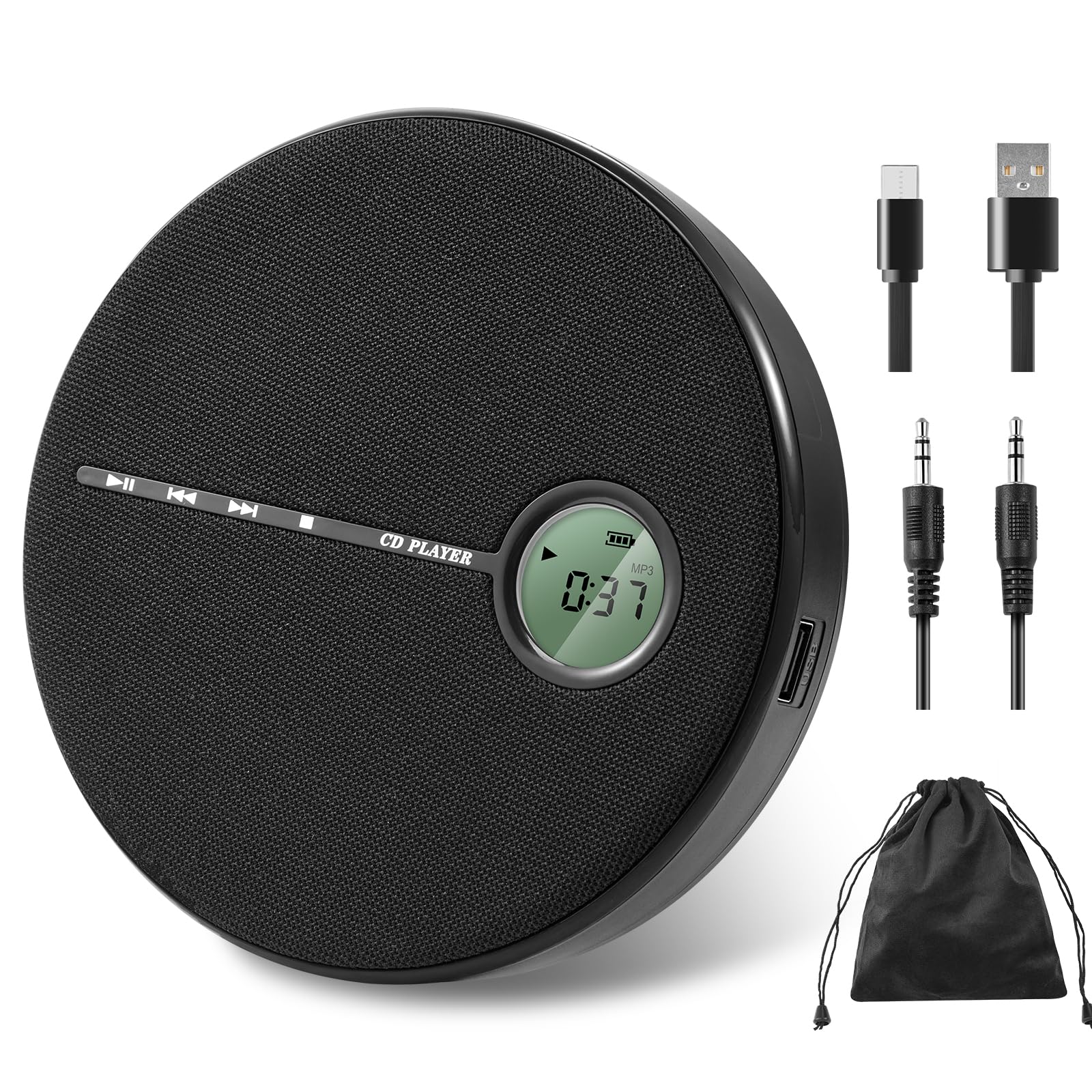 Gelielim CD Player Portable Bluetooth, Rechargeable Personal Discman CD Player for Car & Home,Small Fabric Music Player with Anti-Skip,A-B Repeat,10 Speeds,Supports CD/AUX/USB,Black-image-47