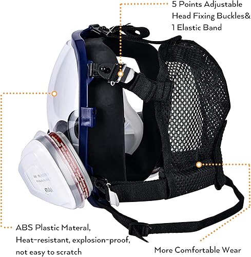 Miniatura 6 de INCLY Juego de respiradores, cubierta de media cara y cara completa para productos químicos y pintura, respiración segura contra el polvo