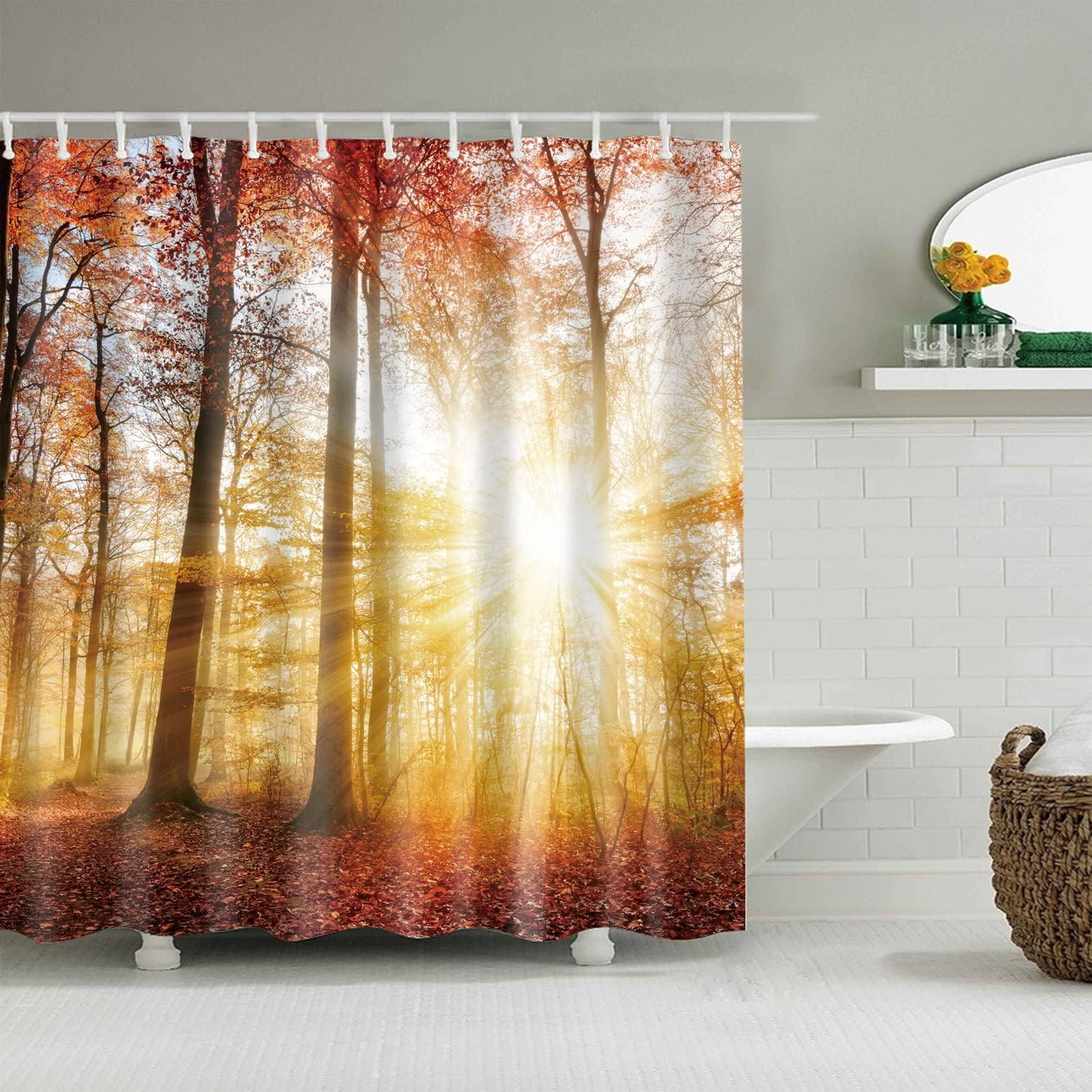 Mantto Shower Curtain Set Greenery Fabric Shower Curtain No Liner Home