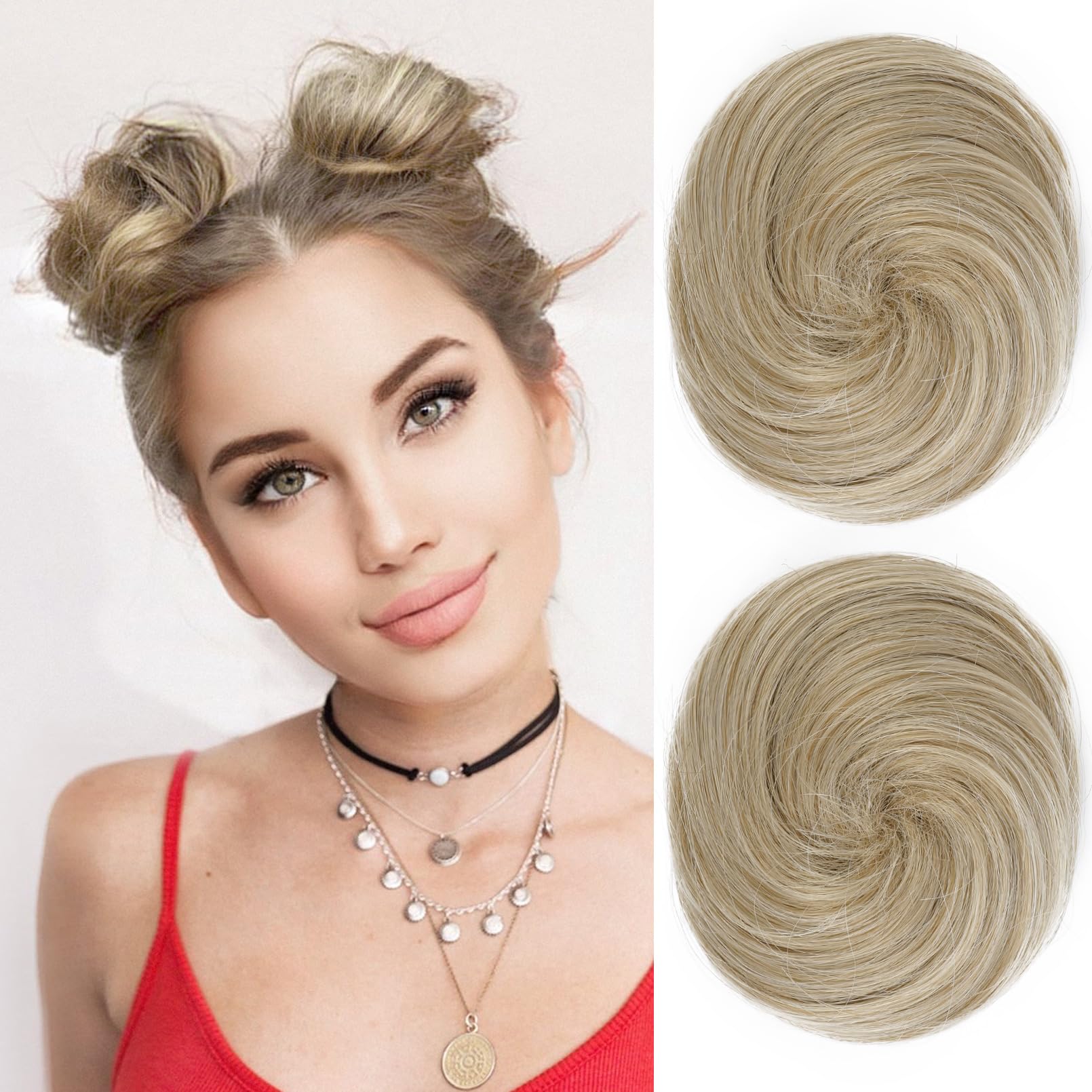 REECHO 2 PCS Mini Claw Clip in Messy & Cat Ears Hair Bun Extensions Wig Accessory Updo Hairpieces for Women Girls (Pack of 2-3" Straight