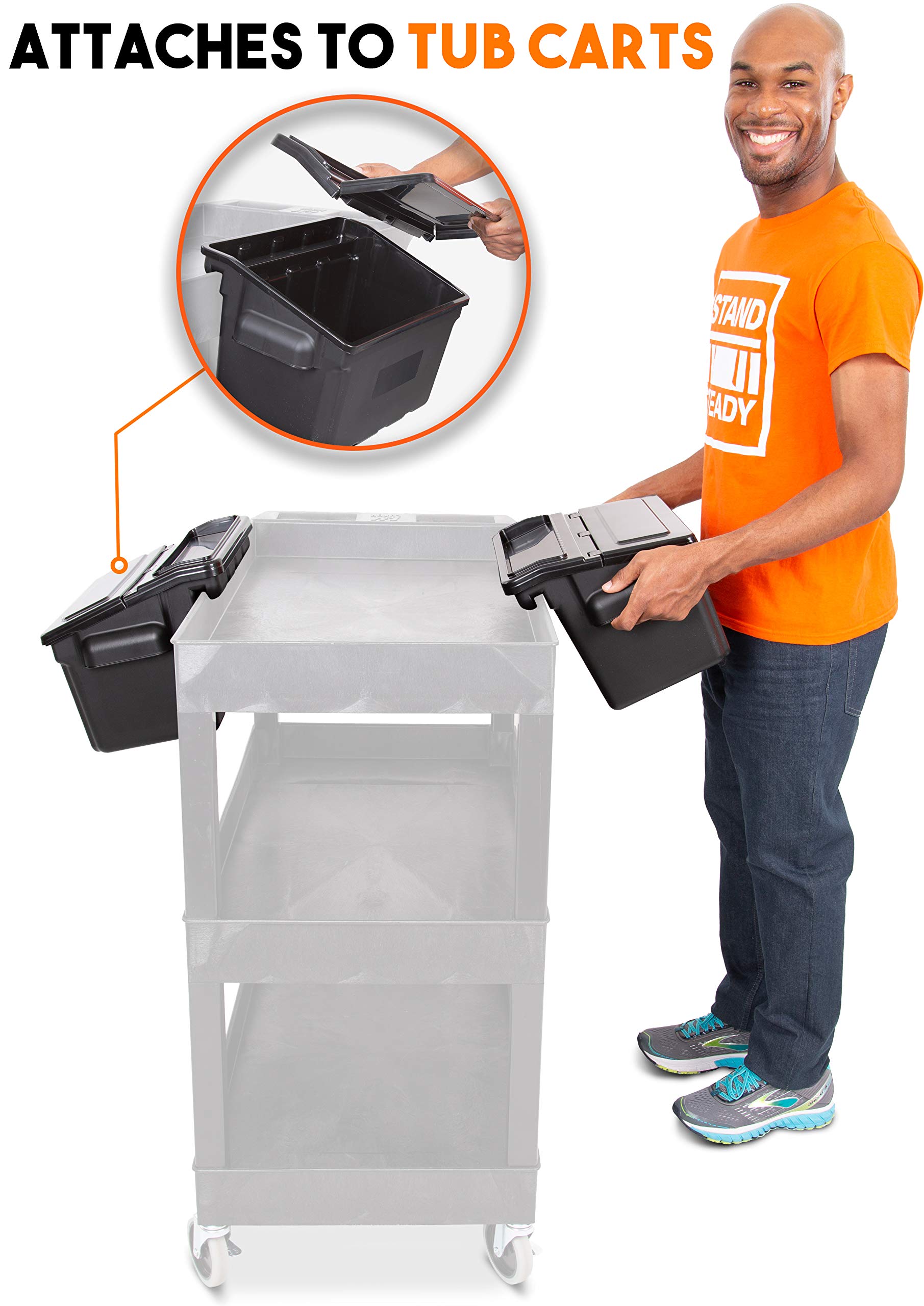 Stand Steady Tubstr Storage Bins, 2 Pack - Black, 3 Gallon Plastic Tubs with Removable Lids for Utility Carts