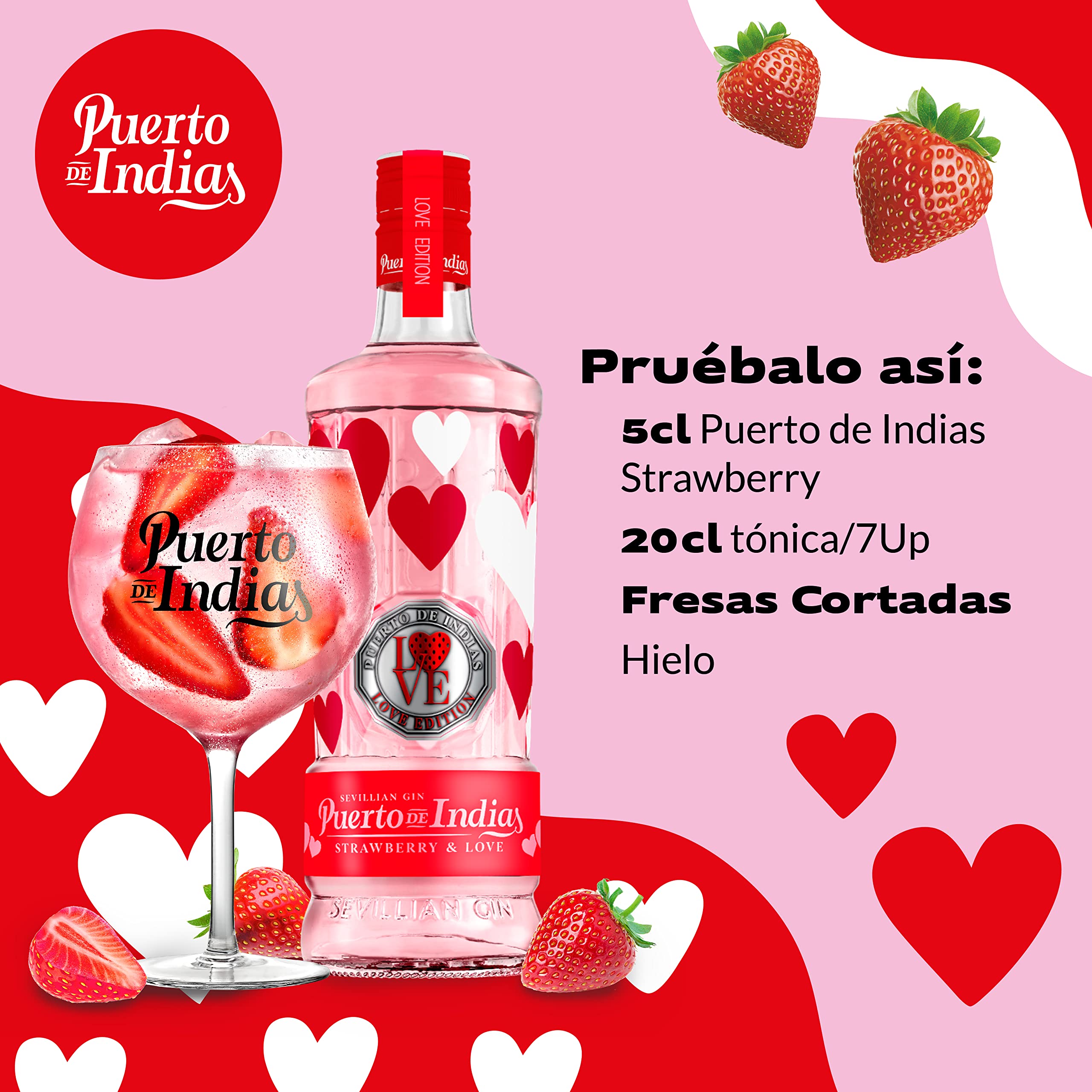 Puerto de Indias – Love Edition – Ginebra de Fresa Premium – Strawberry Premium Gin – 70 cl – 37.5º