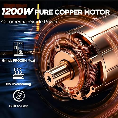 Miniatura 3 de Picadora de carne eléctrica de 1200 W, 6 L, picadora de carne comercial de alta resistencia con 3 placas de corte, molinillo de alimentos de acero