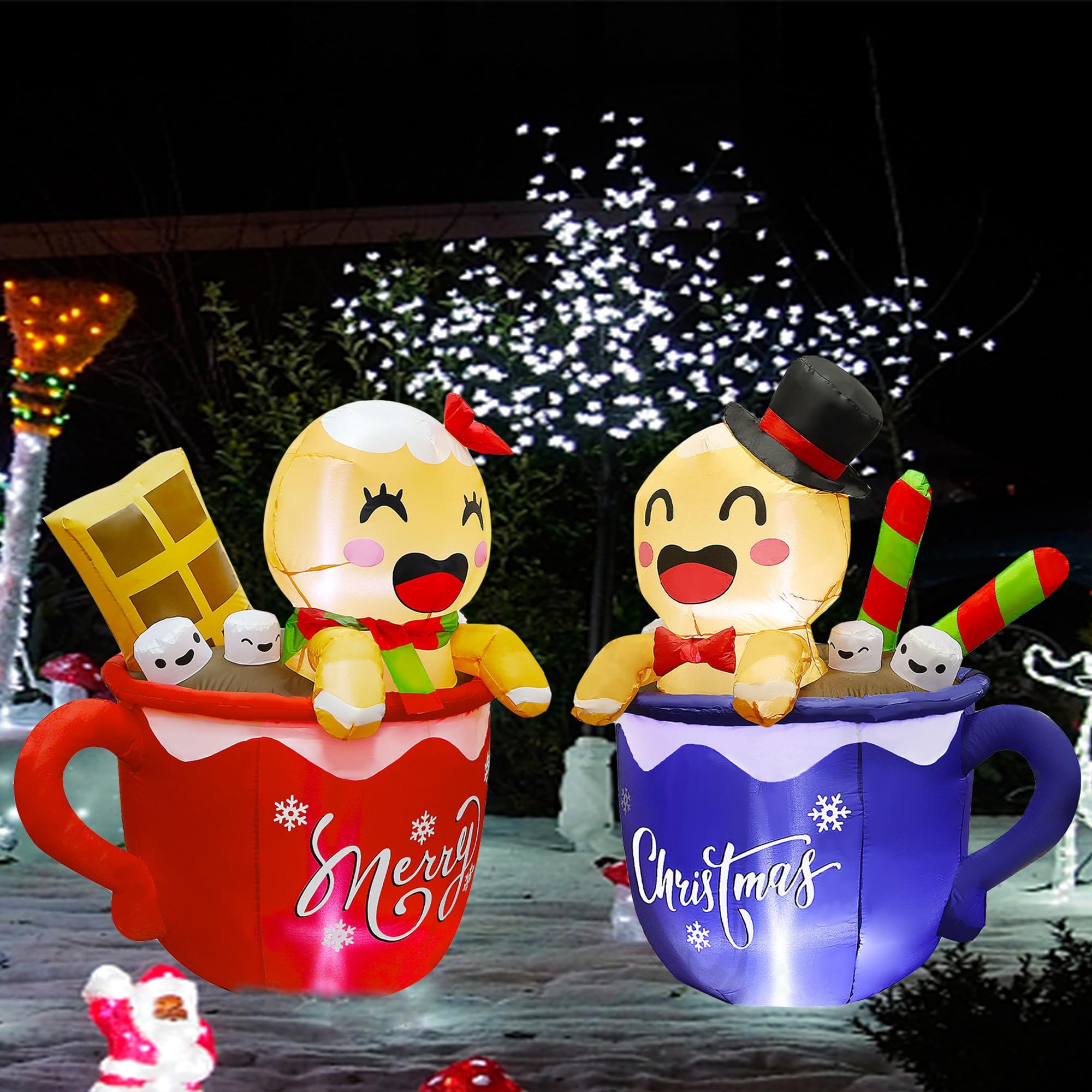 Joliyoou Set of 2 Christmas Inflatable Decorations, Blow Up Gingerbread