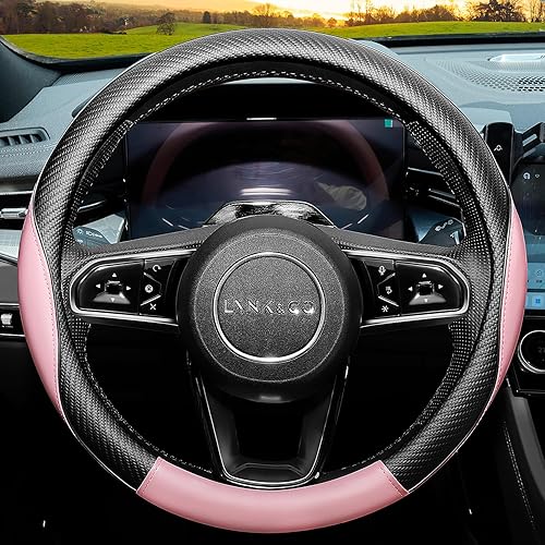 Miniatura 2 de Funda antideslizante de piel de microfibra rosa claro suave para volante, universal de 15 pulgadas para mujeres y niñas, apta para vehículos,