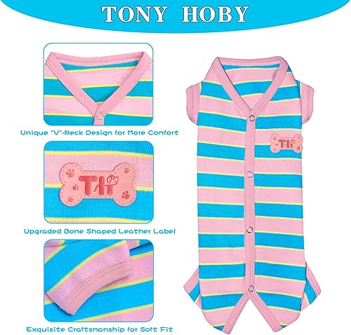 Miniatura 3 de TONY HOBY Pijama para perro hembra, camisa para perro con rayas coloridas, ropa para mascotas para perros pequeños y medianos (rosa y azul, niña, L)