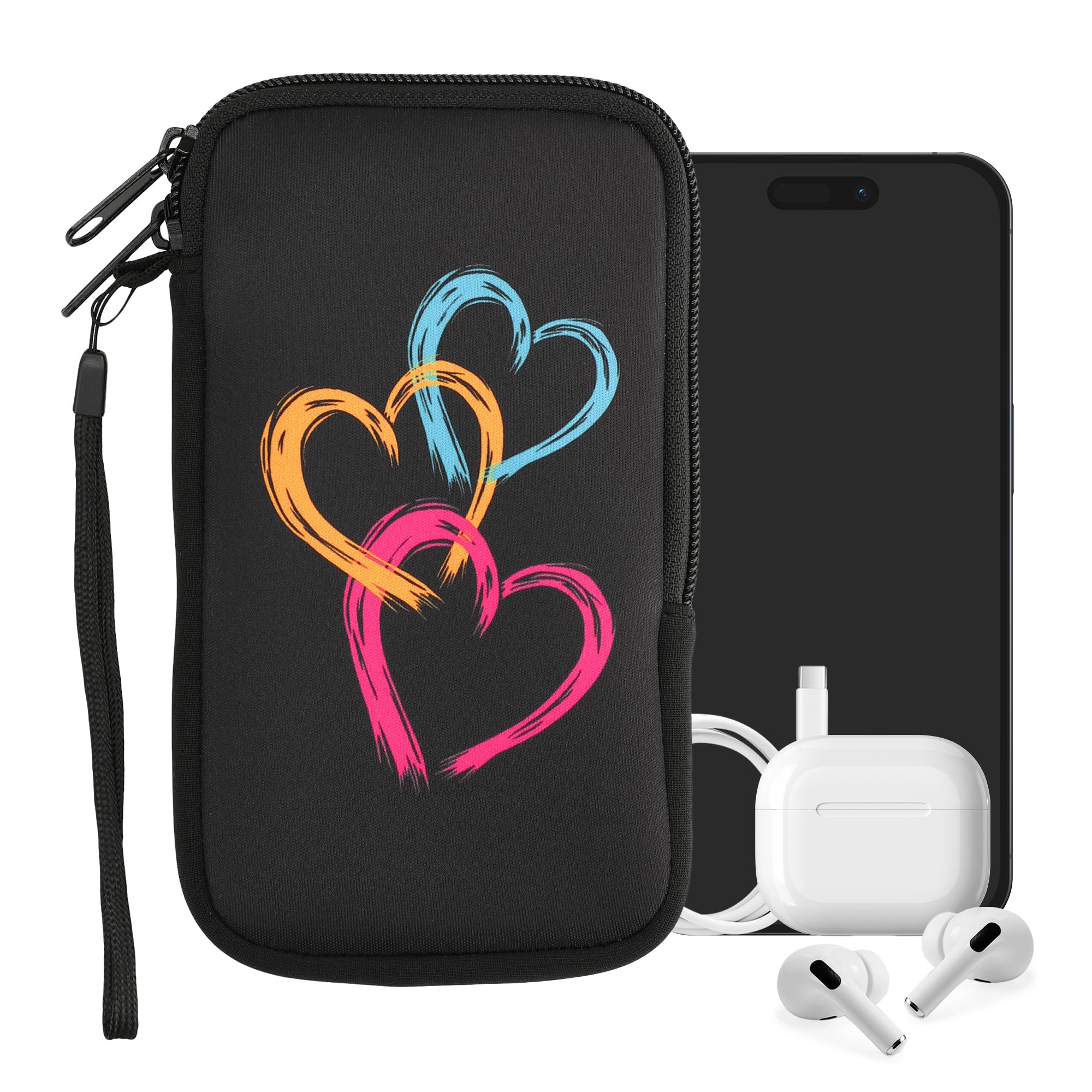 kwmobile Neoprenowy rękaw na smartfon rozmiar L, 6,5", etui amortyzujące wstrząsy, torba ochronna na telefon, szczotkowana, abstrakcyjna, ciemnoróżowy/pomarańczowy/czarny
