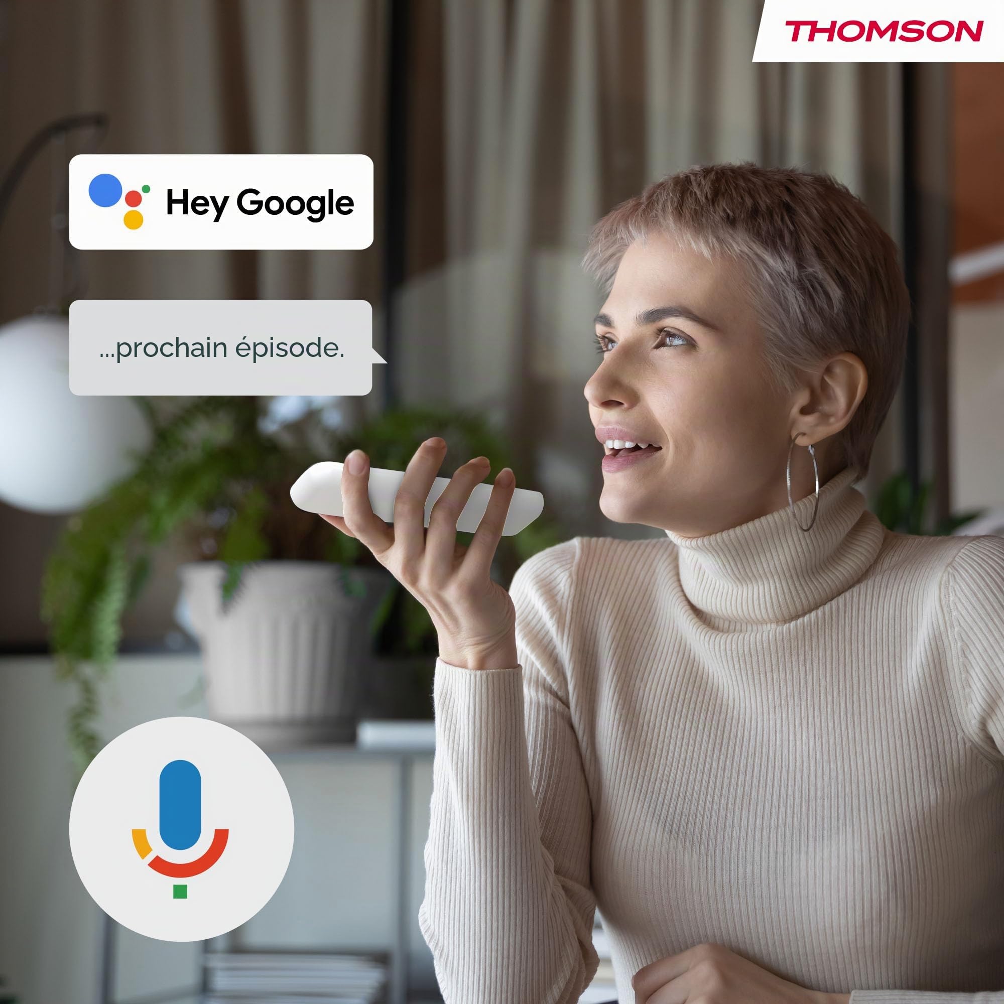Thomson Streaming Box Plus 270 Blanc, Google TV, 4K UHD, Haut-Parleur intégré pour Commande vocale Mains Libres, Google Cast, Netflix, Disney+, Wi-FI, Adaptateur Secteur Multi-Prises, 3 Go de RAM, 32