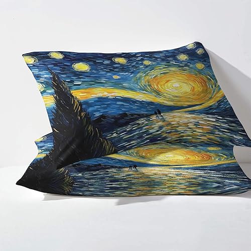 Miniatura 3 de Juego de sábanas de pintura al óleo, tamaño King dividido, sábanas de noche estrellada, sábanas y fundas de almohada estampadas, juego de 5 piezas,