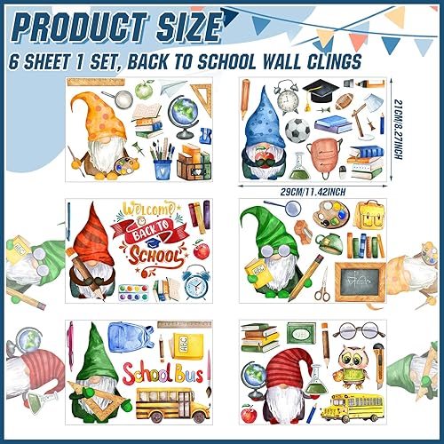 Miniatura 2 de 65 calcomanías de pared para el regreso a clases, 6 hojas de calcomanías de acuarela, decoración de búho gnomo, búho escolar, calcomanías de pared