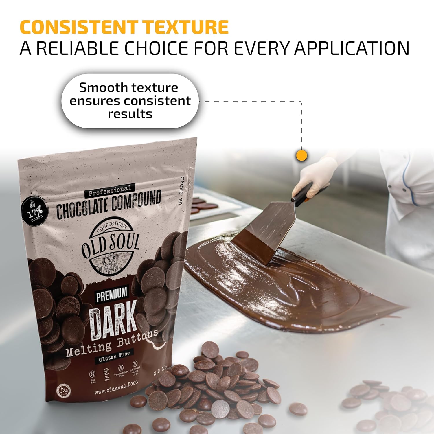 OLDSOUL Chocolate Compound Buttons 2.2 lb | Dark Chocolate 17% Real Cocoa | Smooth Melting | Perfect for Baking & Desserts (2.2 Lbs, Dark Chocolate)