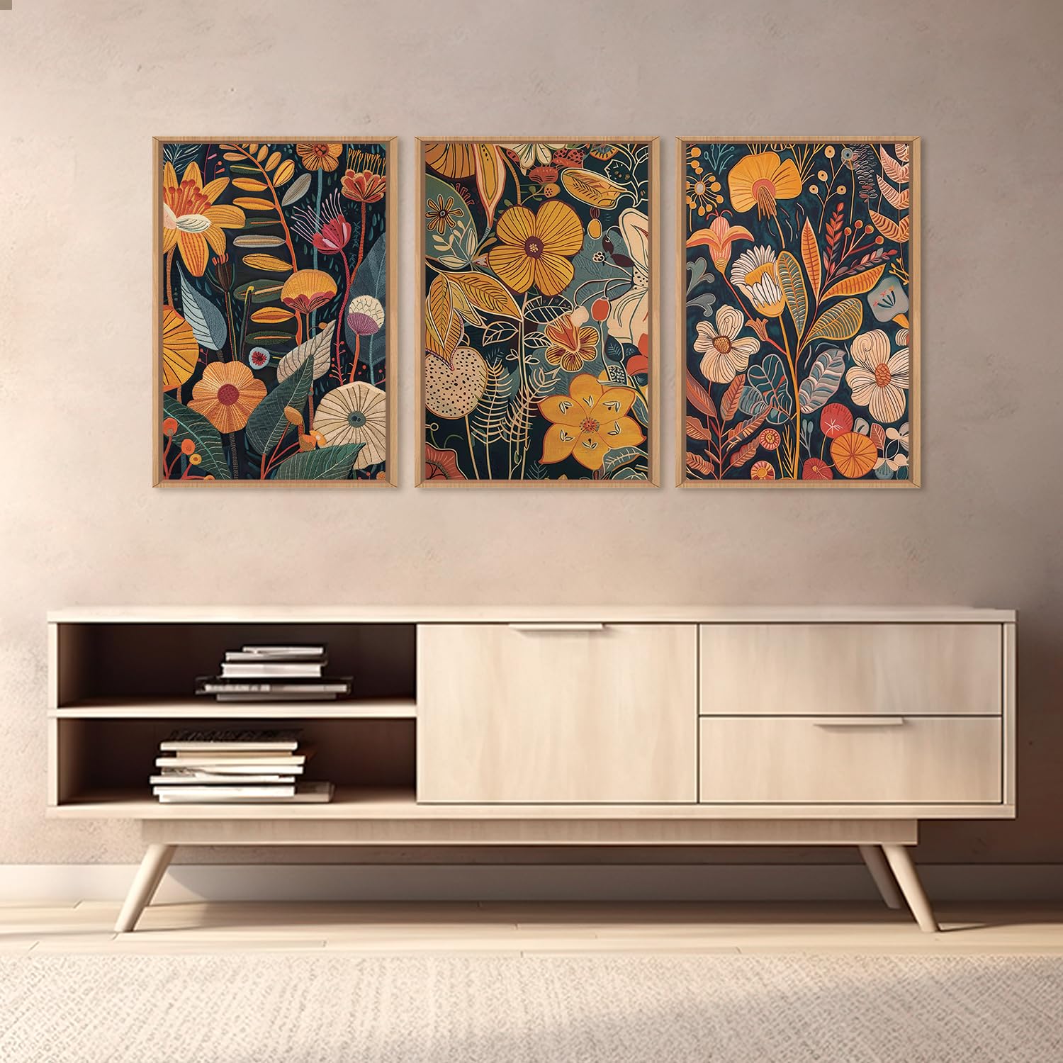 Amazon.com: FWIEXA Burnt Orange Floral Framed Wall Art Set of 3